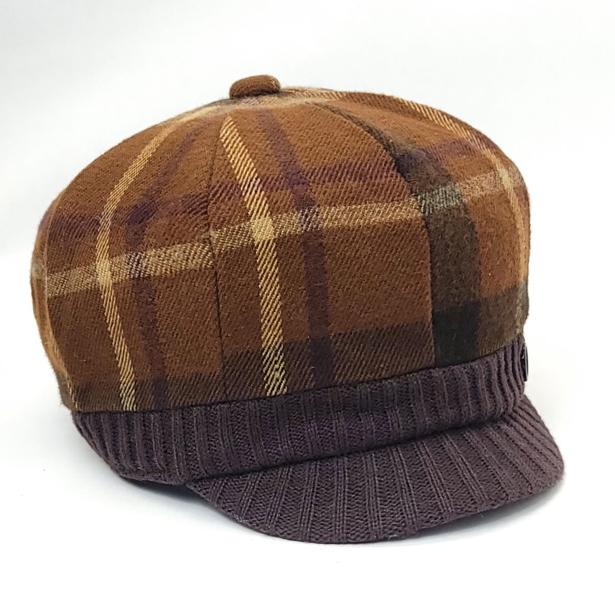 Newsboy Hat - Plaid Pattern, Brown with Knitted Visor OSFA Dozen Special Mix&Match