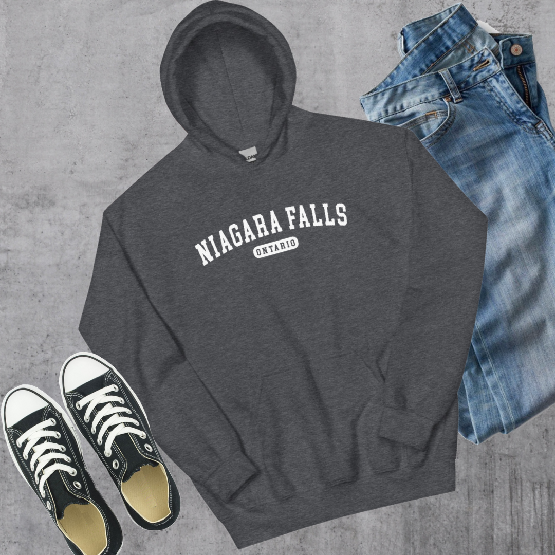 Niagara Falls ON College Hoodie Dark Heather Canadian City Apparel