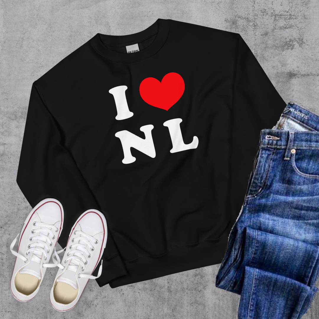 I ❤️ NL Crewneck Black Canadian City Apparel Newfoundland