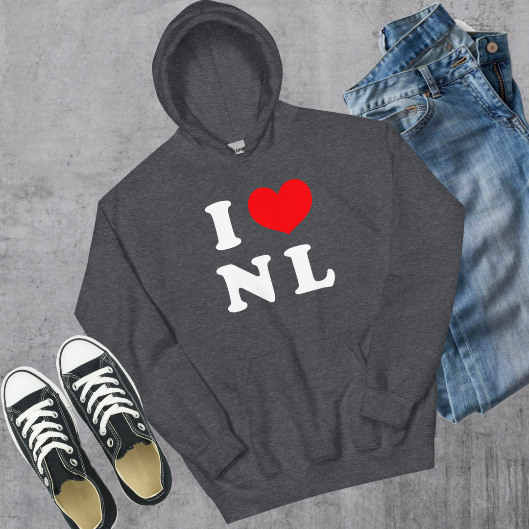 I ❤️ NL Hoodie Dark Heather Canadian City Apparel Newfoundland