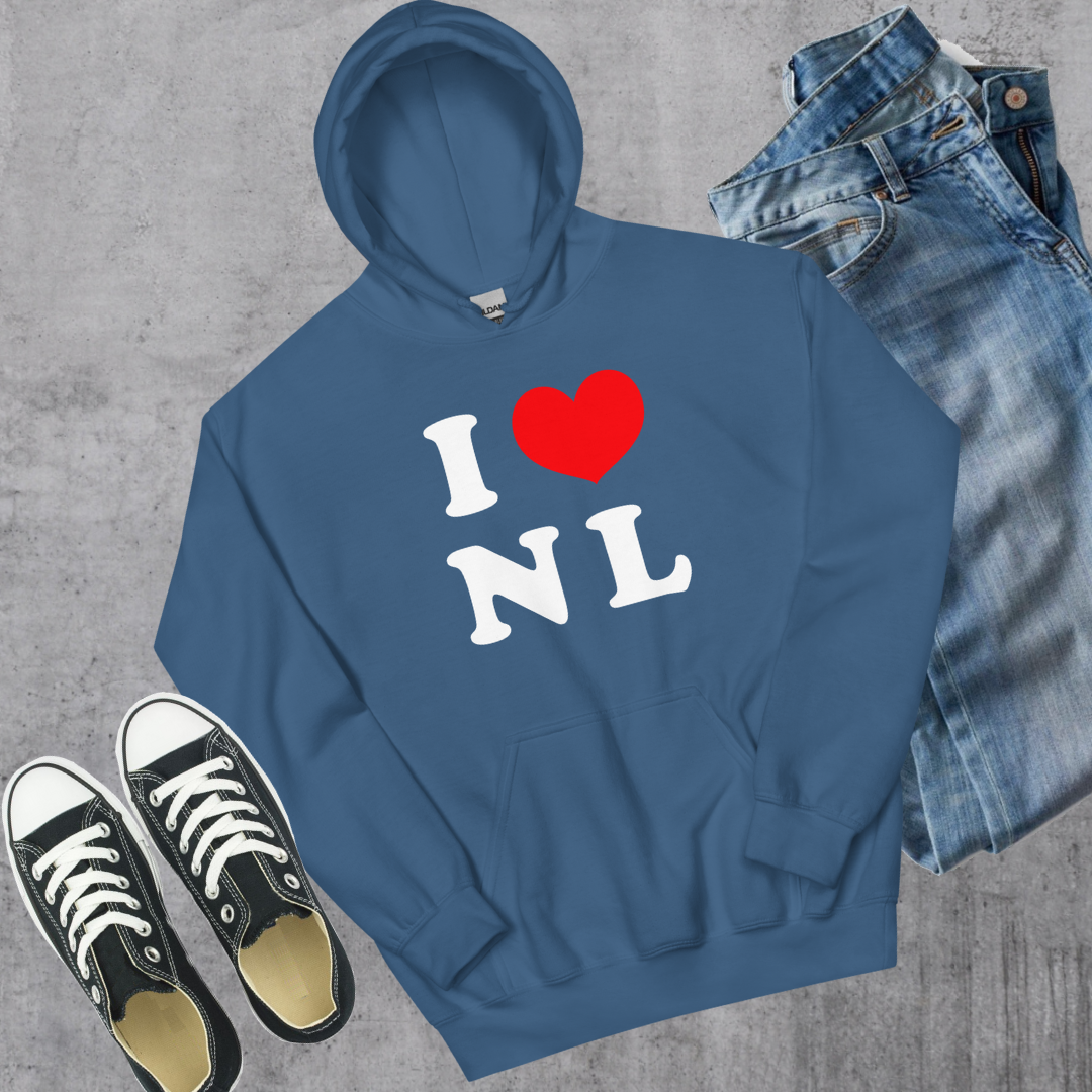 I ❤️ NL Hoodie Indigo Blue Canadian City Apparel Newfoundland