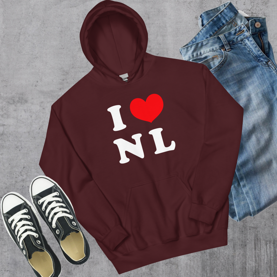 I ❤️ NL Hoodie Maroon Canadian City Apparel Newfoundland