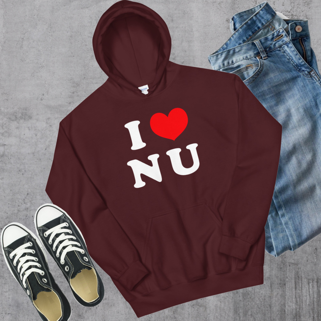 I ❤️ NU Hoodie Maroon Canadian City Apparel