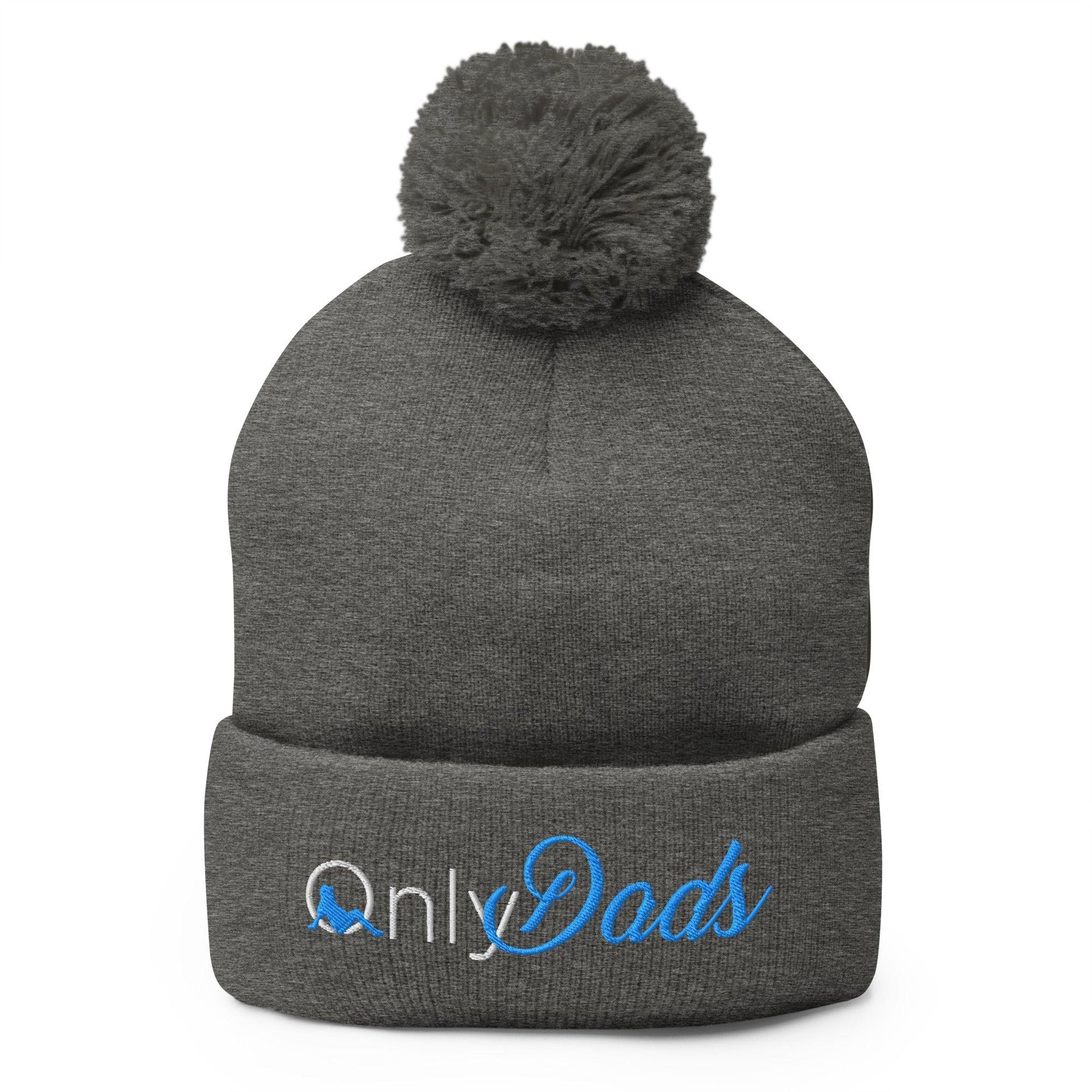 Only Dads Embroidered Knit Pom Pom Beanie Dark Heather Grey Beanies Capital Crowns Funny
