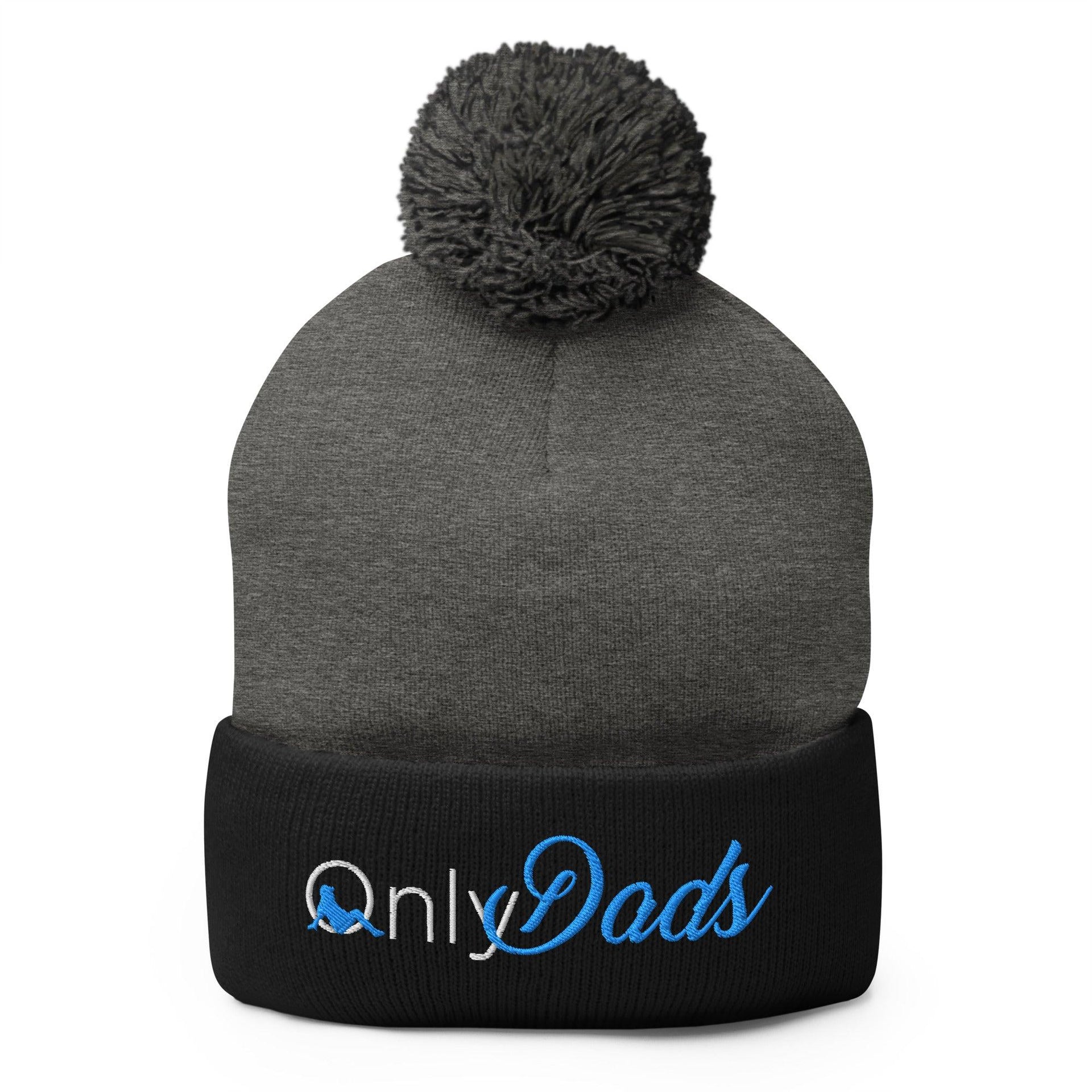 Only Dads Embroidered Knit Pom Pom Beanie Dark Heather Grey Black Beanies Capital Crowns Funny