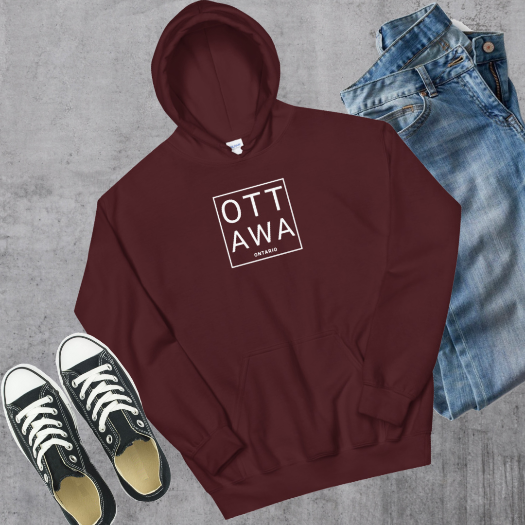Ottawa Square Hoodie Maroon Canadian City Apparel