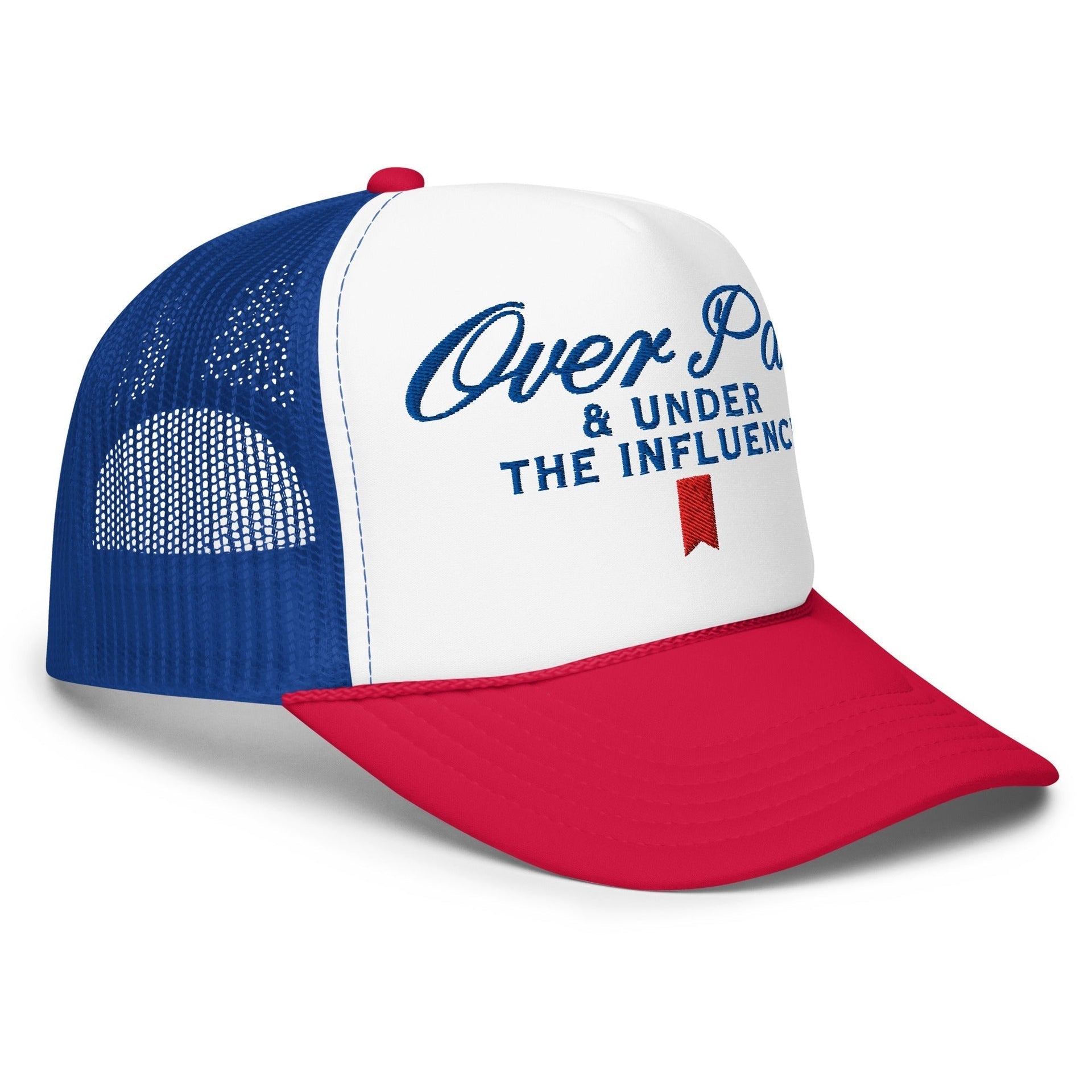 Over Par and Under the Influence Embroidered Foam Trucker Hat Capital Crowns Funny Trucker Hats