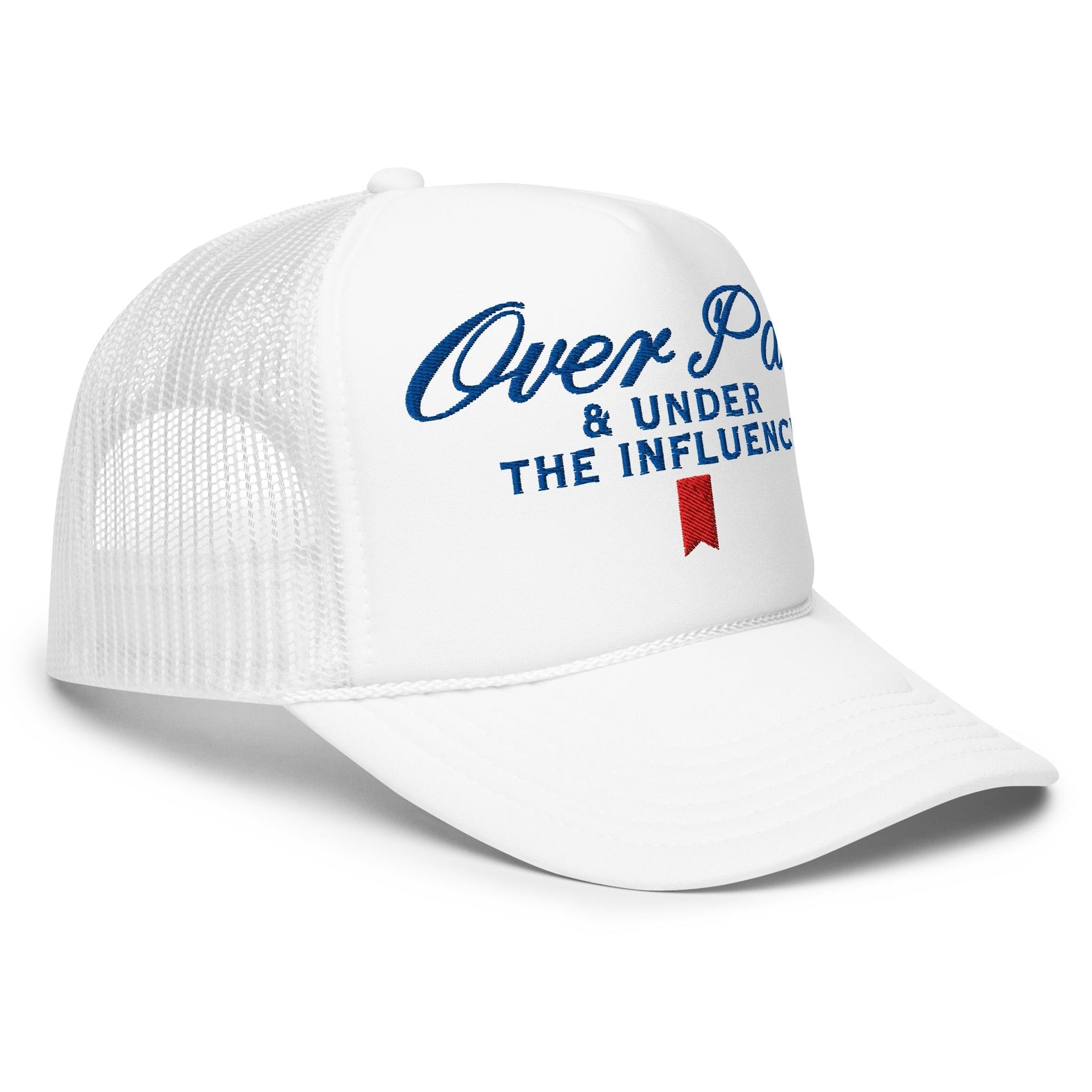 Over Par and Under the Influence Embroidered Foam Trucker Hat Capital Crowns Funny Trucker Hats