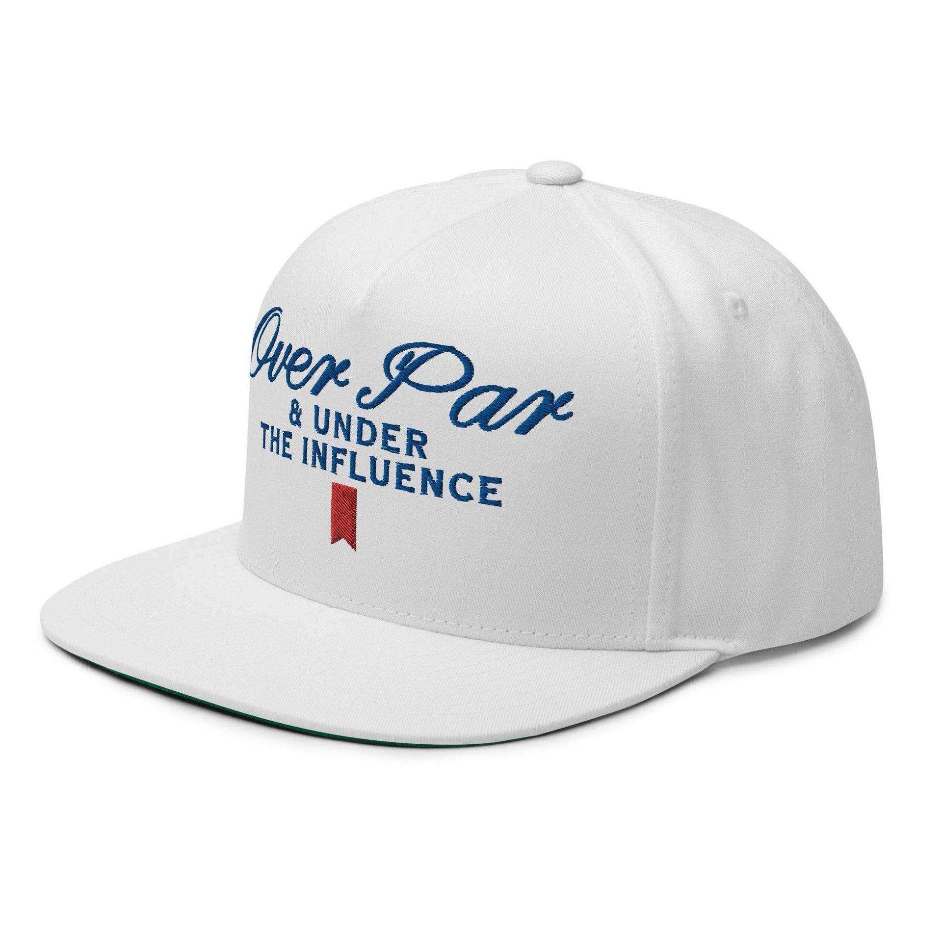 Over Par and Under the Influence Flat Bill Brim 5 Panel Snapback Hat Capital Crowns Funny Golf Snapback Hats