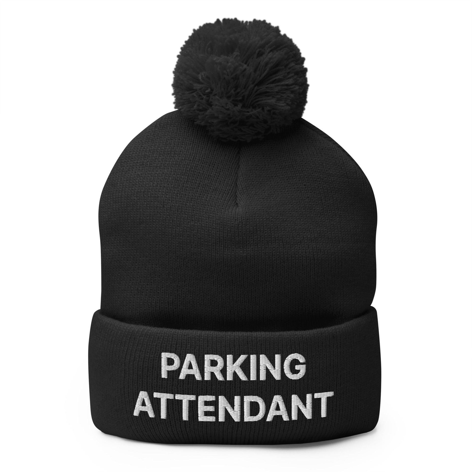 Parking Attendant Uniform Embroidered Knit Pom Pom Beanie Black Beanies Capital Crowns Work