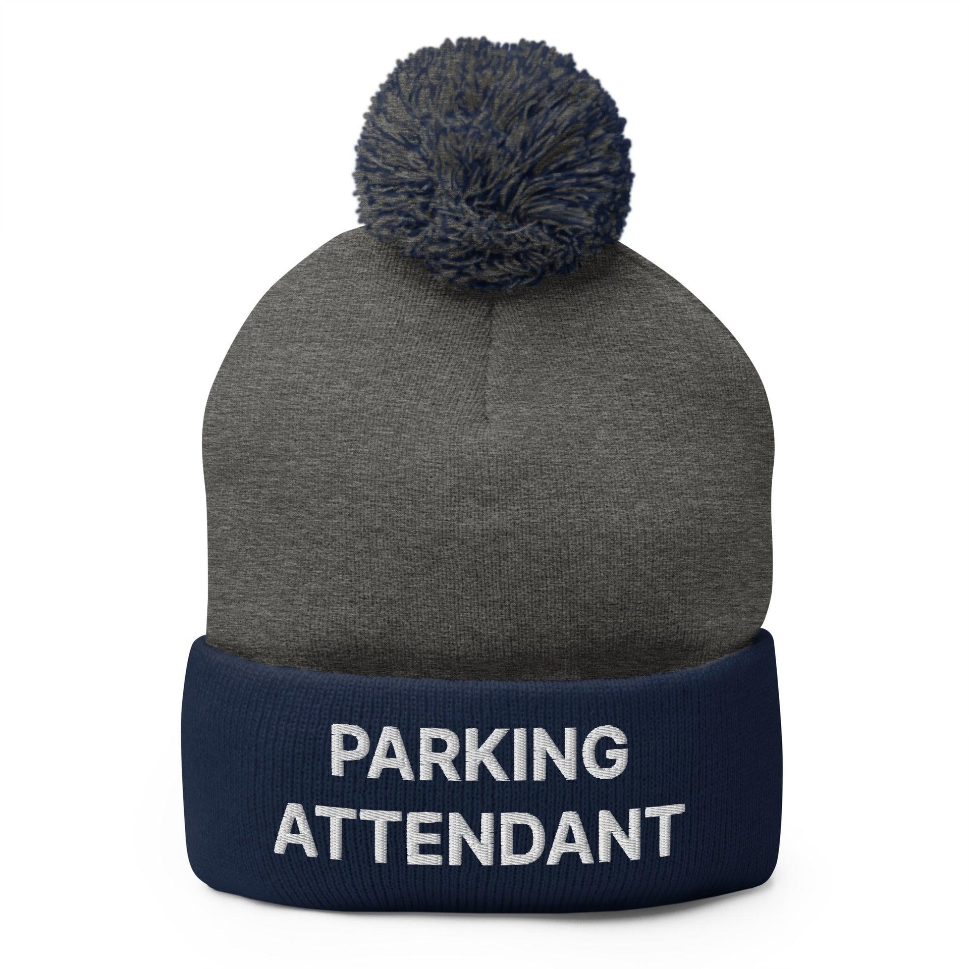 Parking Attendant Uniform Embroidered Knit Pom Pom Beanie Dark Heather Grey Navy Beanies Capital Crowns Work
