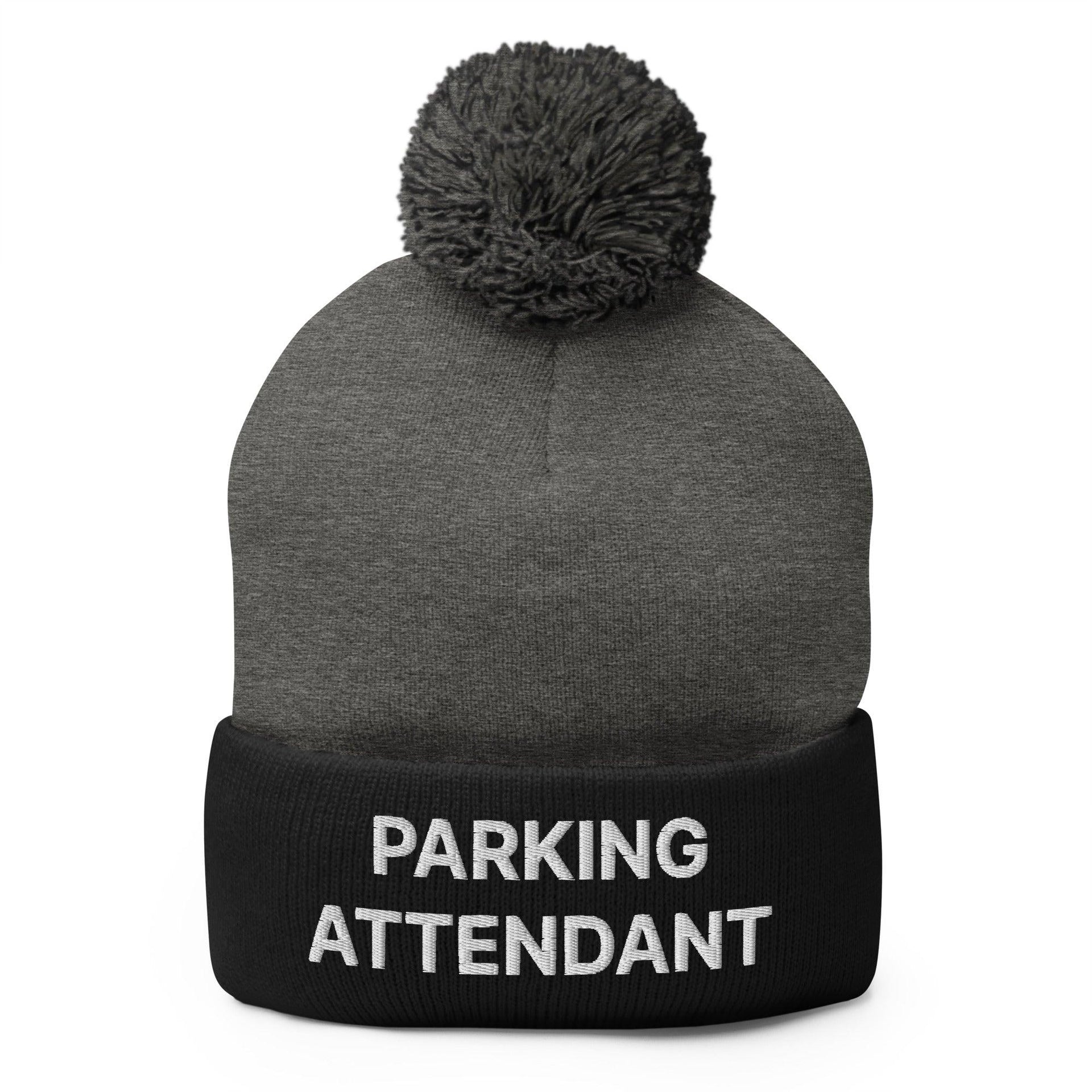 Parking Attendant Uniform Embroidered Knit Pom Pom Beanie Dark Heather Grey Black Beanies Capital Crowns Work