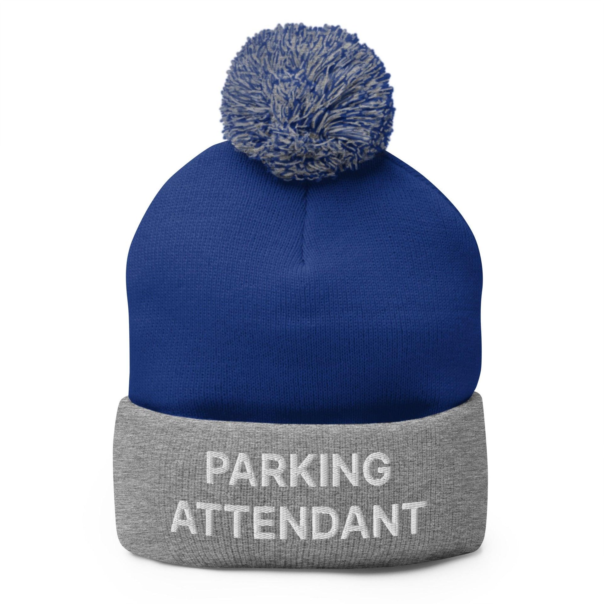 Parking Attendant Uniform Embroidered Knit Pom Pom Beanie Royal Heather Grey Beanies Capital Crowns Work