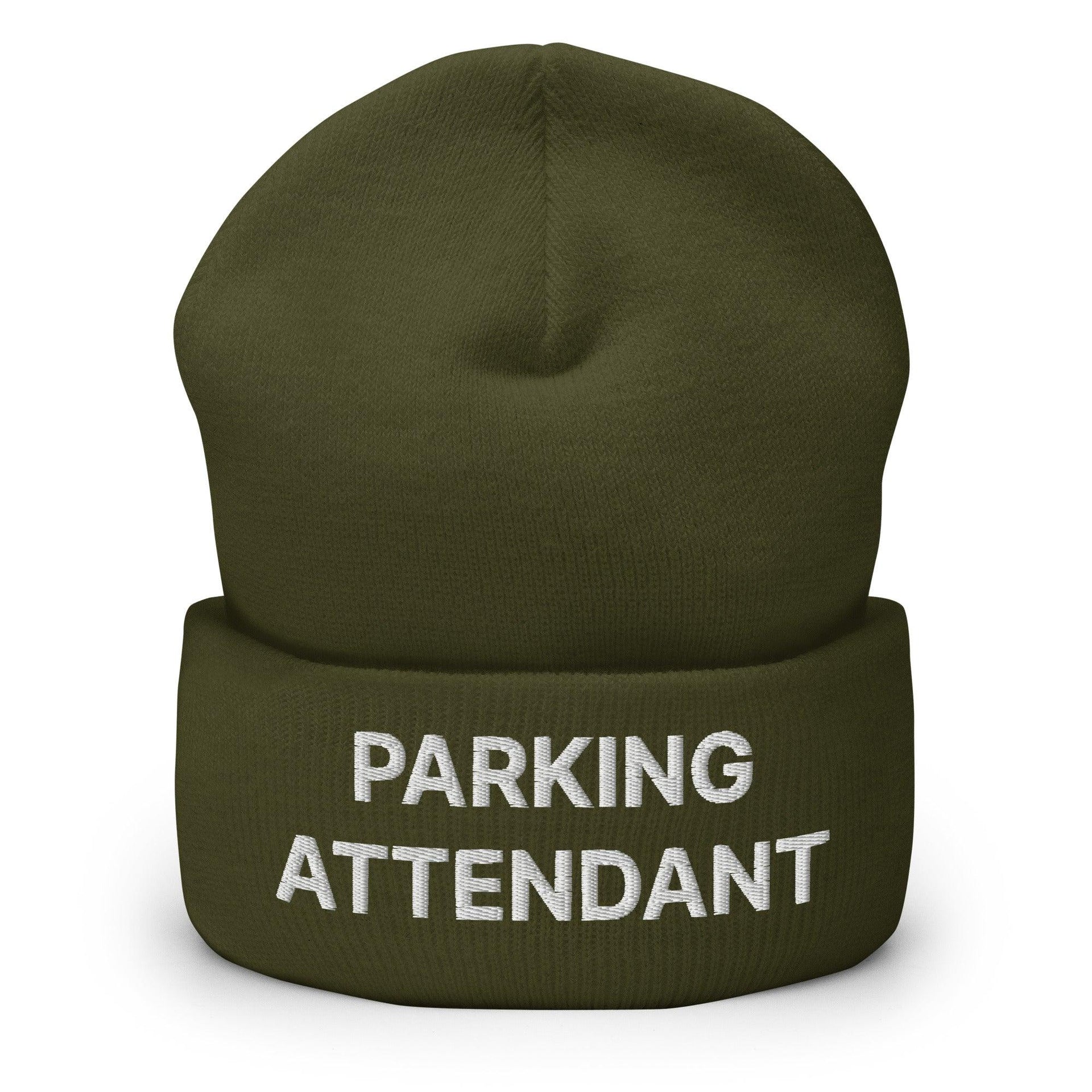 Parking Attendant Uniform Work Embroidered Knit Cuffed Beanie Olive Beanies Capital Crowns Work