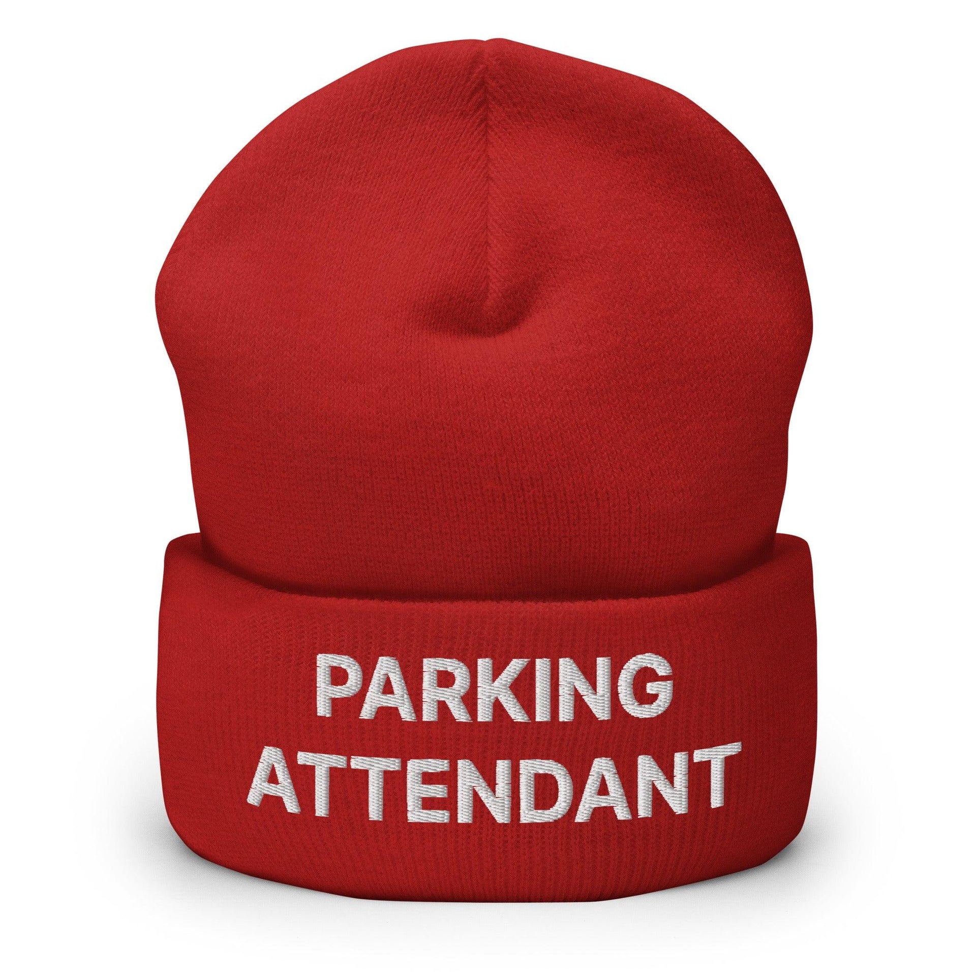 Parking Attendant Uniform Work Embroidered Knit Cuffed Beanie Red Beanies Capital Crowns Work
