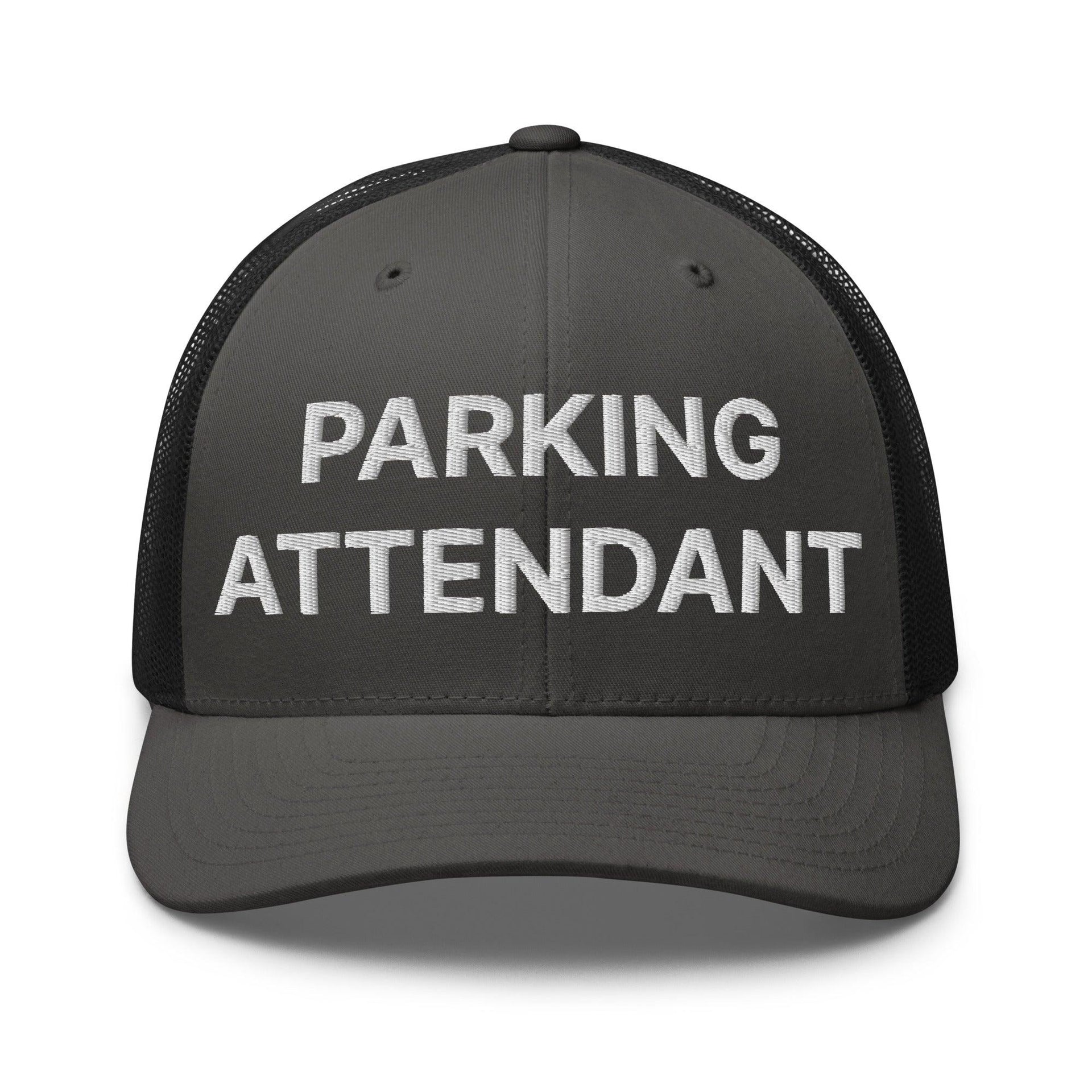 Parking Attendant Work Block Embroidered Mesh Trucker Hat Charcoal Black Capital Crowns Trucker Hats Work