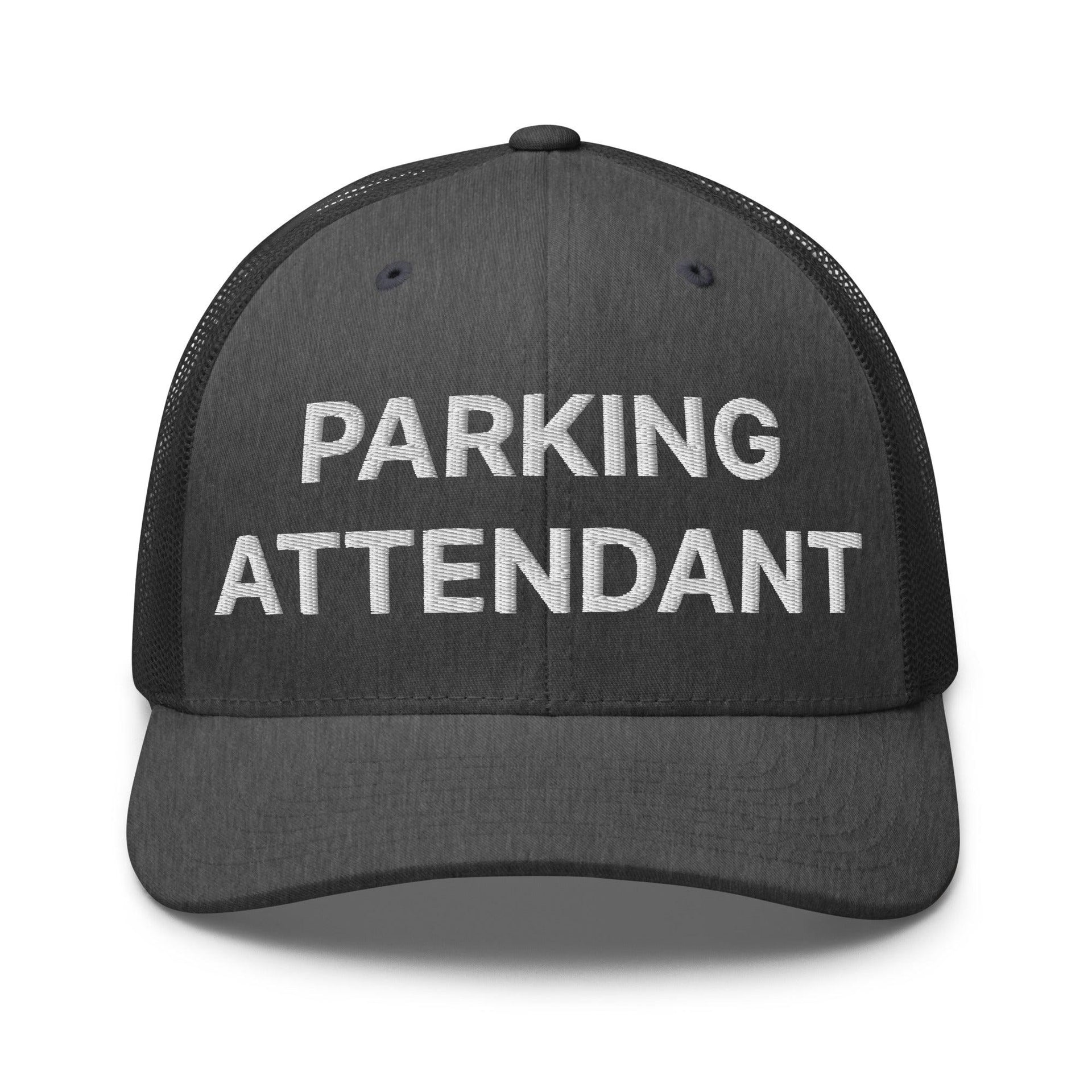 Parking Attendant Work Block Embroidered Mesh Trucker Hat Dark Heather Gray Capital Crowns Trucker Hats Work