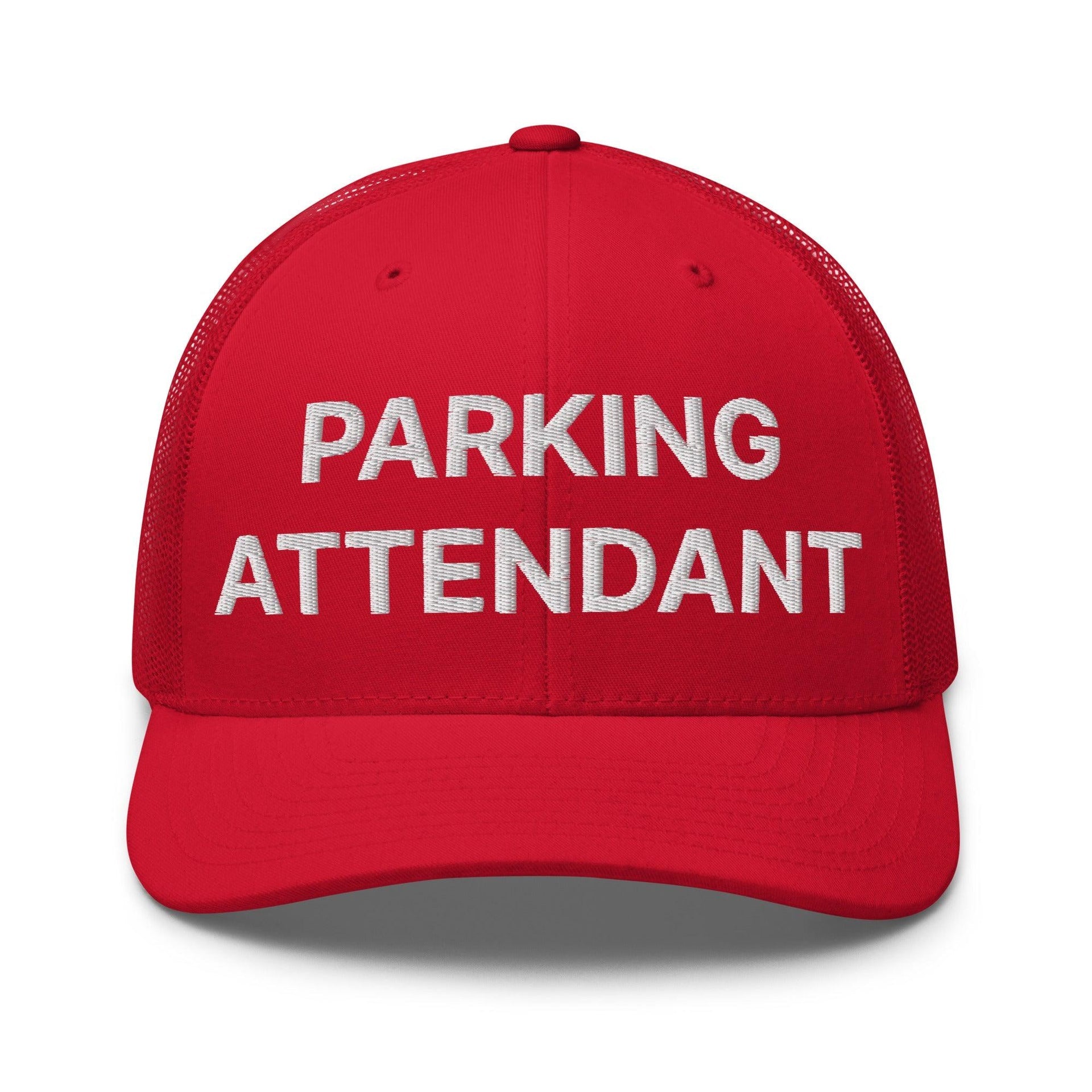 Parking Attendant Work Block Embroidered Mesh Trucker Hat Red Capital Crowns Trucker Hats Work