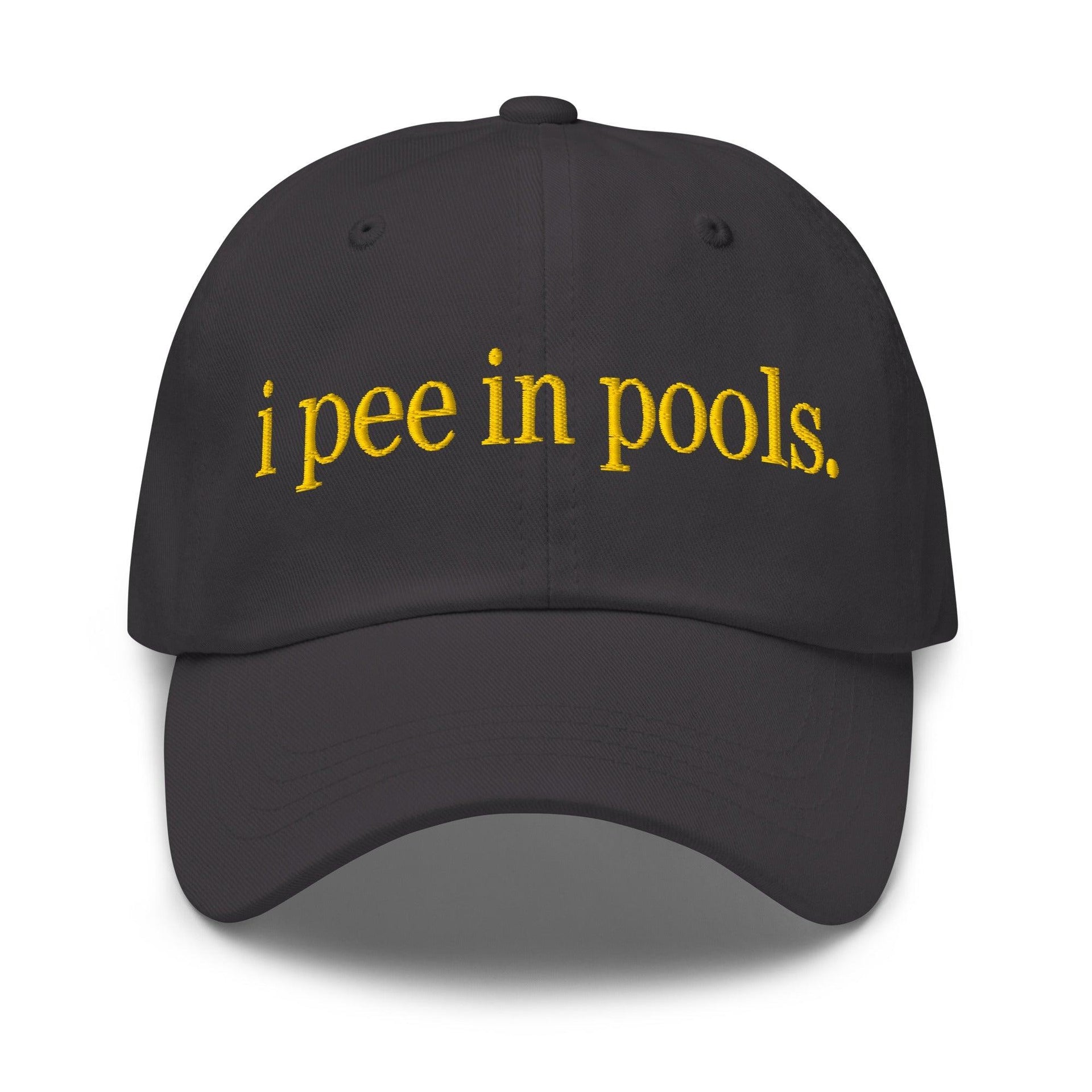 I Pee in Pools Embroidered Dad Hat Dark Grey Capital Crowns Dad Hats Funny