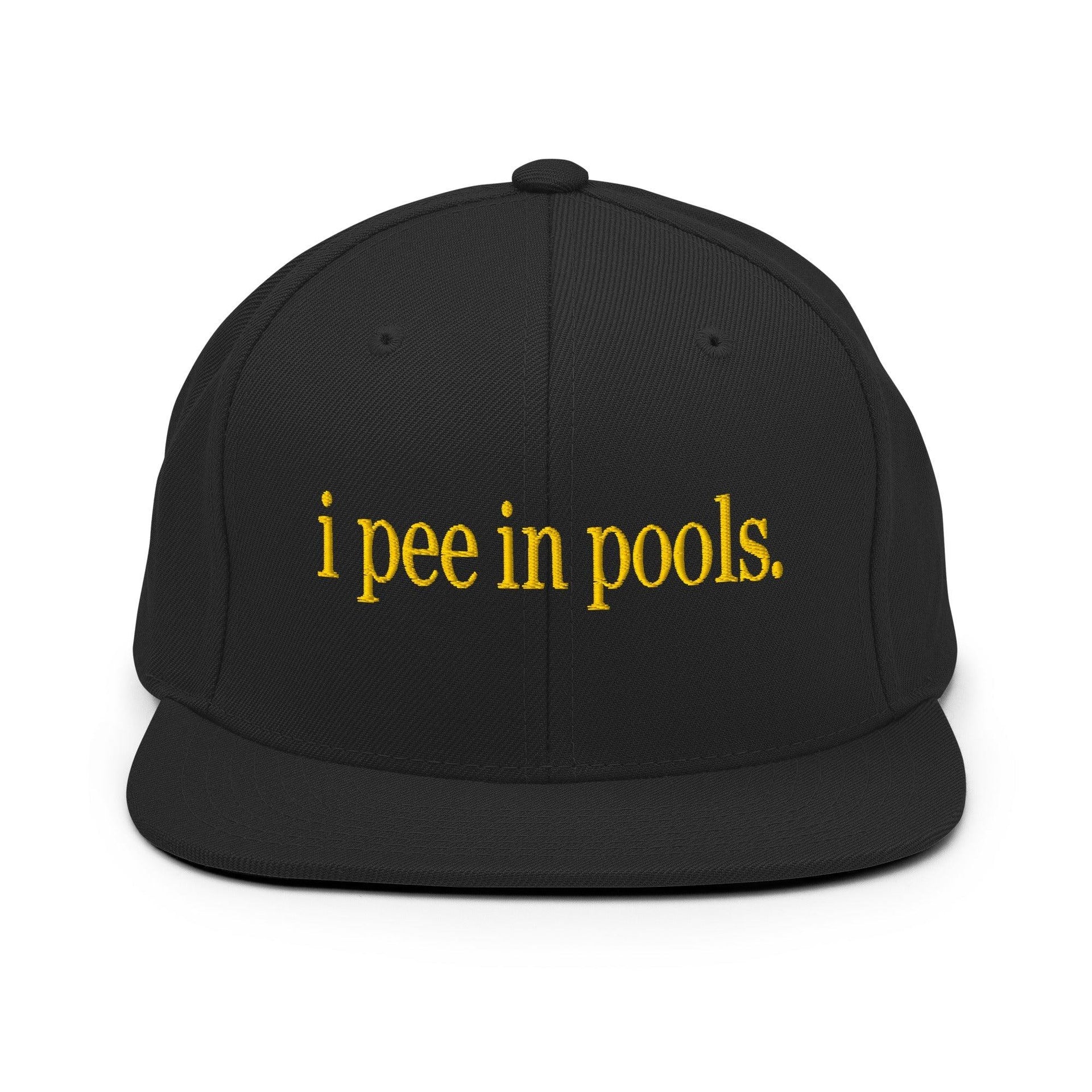 I Pee in Pools Embroidered Flat Bill Brim Snapback Hat Black Capital Crowns Funny Snapback Hats