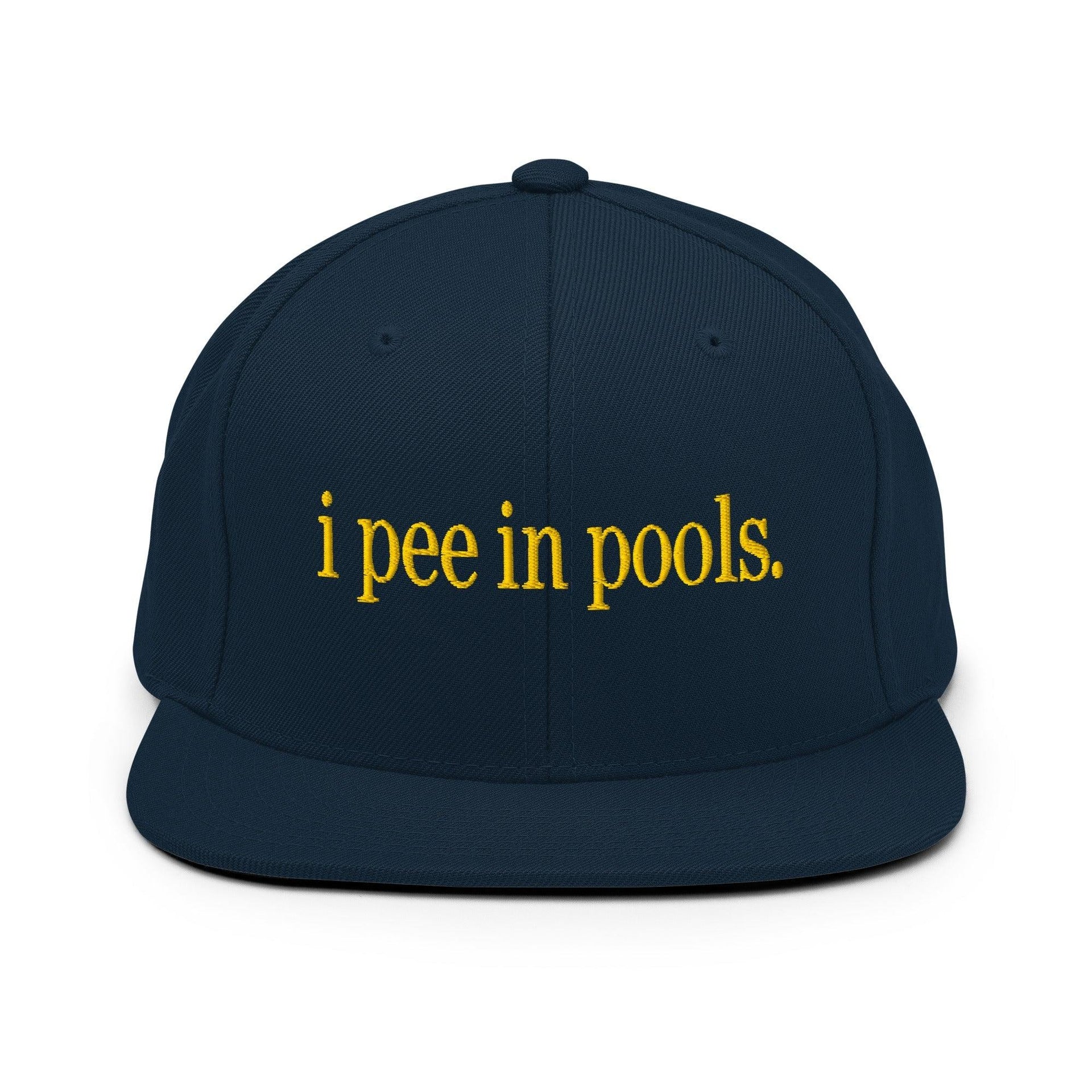 I Pee in Pools Embroidered Flat Bill Brim Snapback Hat Dark Navy Capital Crowns Funny Snapback Hats