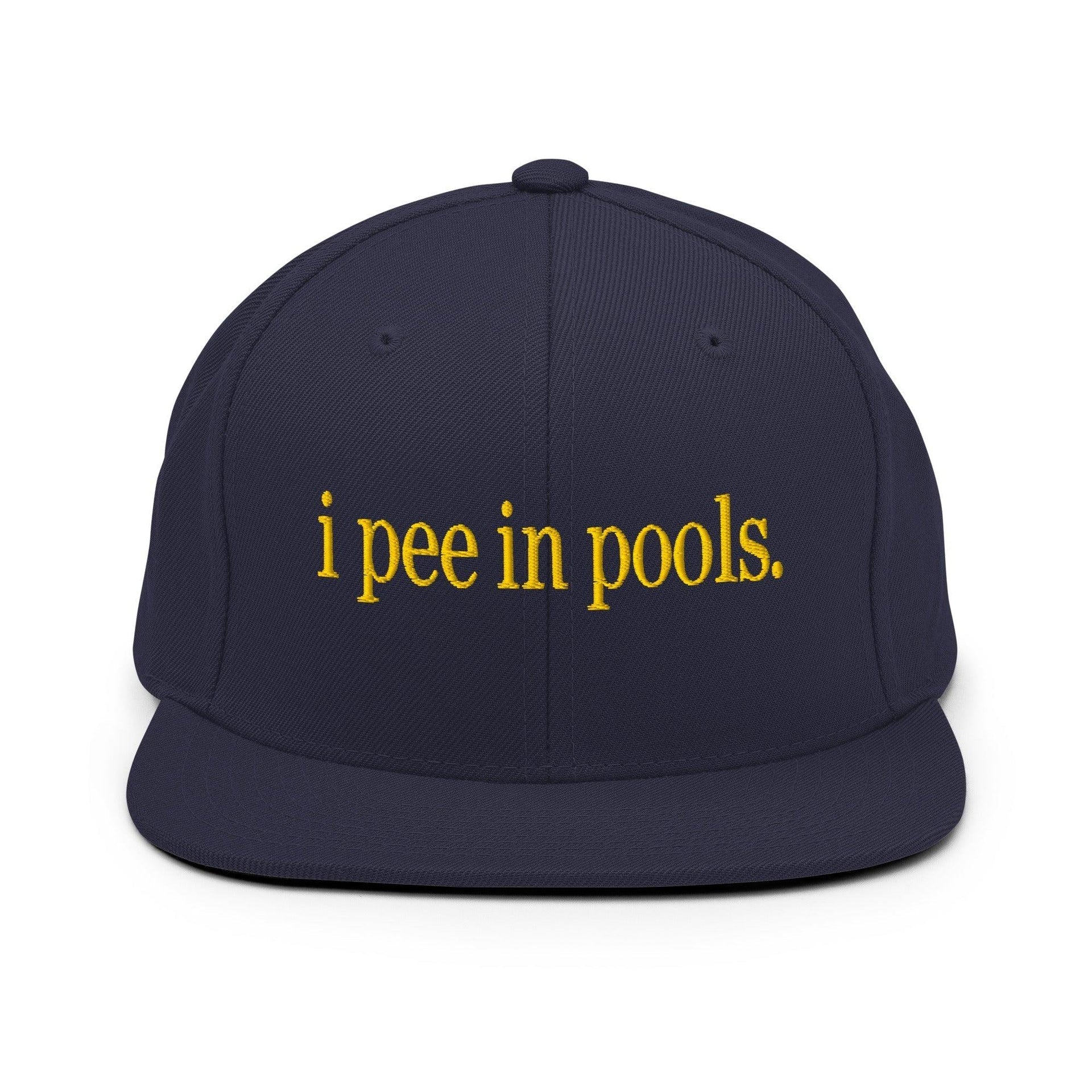 I Pee in Pools Embroidered Flat Bill Brim Snapback Hat Navy Capital Crowns Funny Snapback Hats