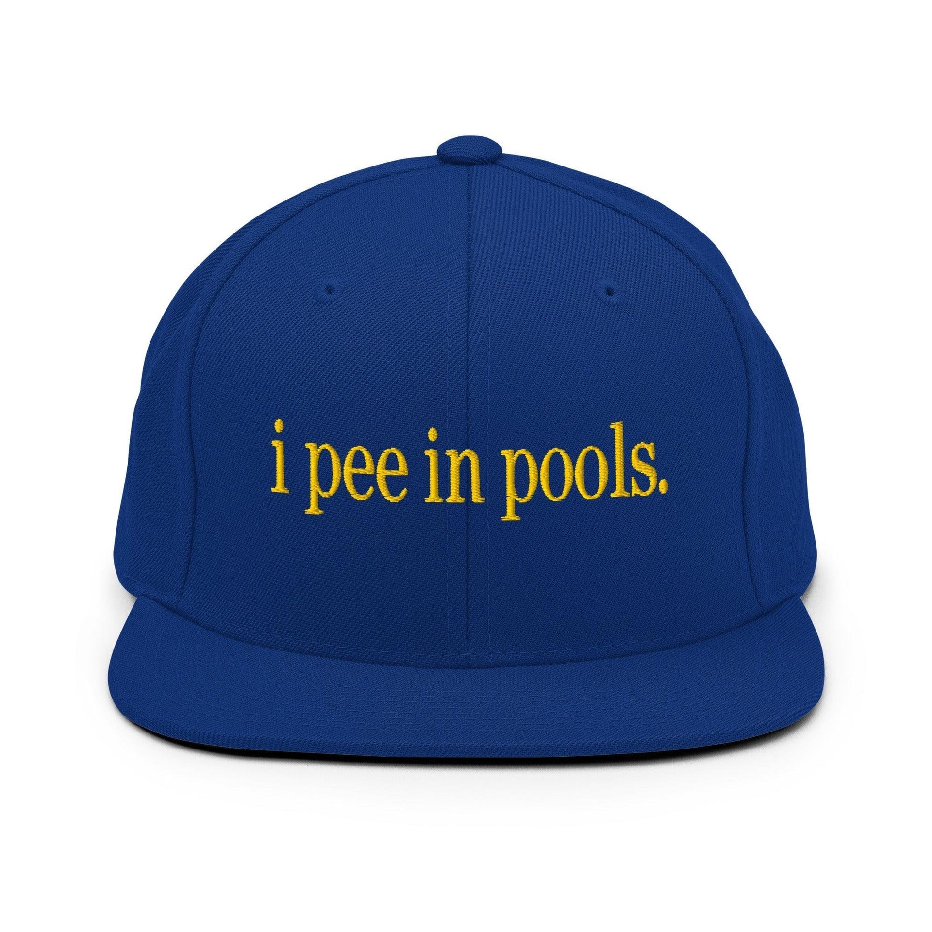 I Pee in Pools Embroidered Flat Bill Brim Snapback Hat Royal Blue Capital Crowns Funny Snapback Hats