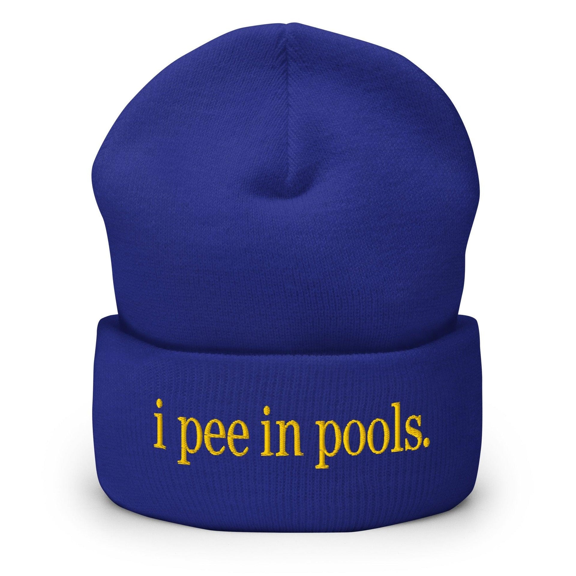 I Pee in Pools Embroidered Knit Cuffed Beanie Royal Beanies Capital Crowns Funny