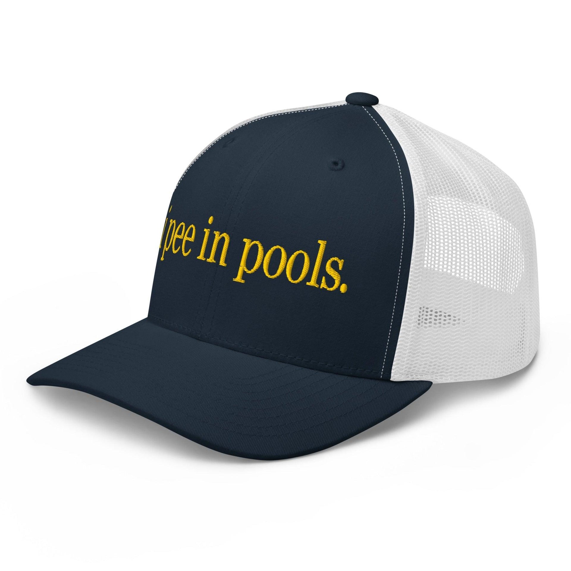 I Pee in Pools Embroidered Mesh Trucker Hat Capital Crowns Funny Trucker Hats