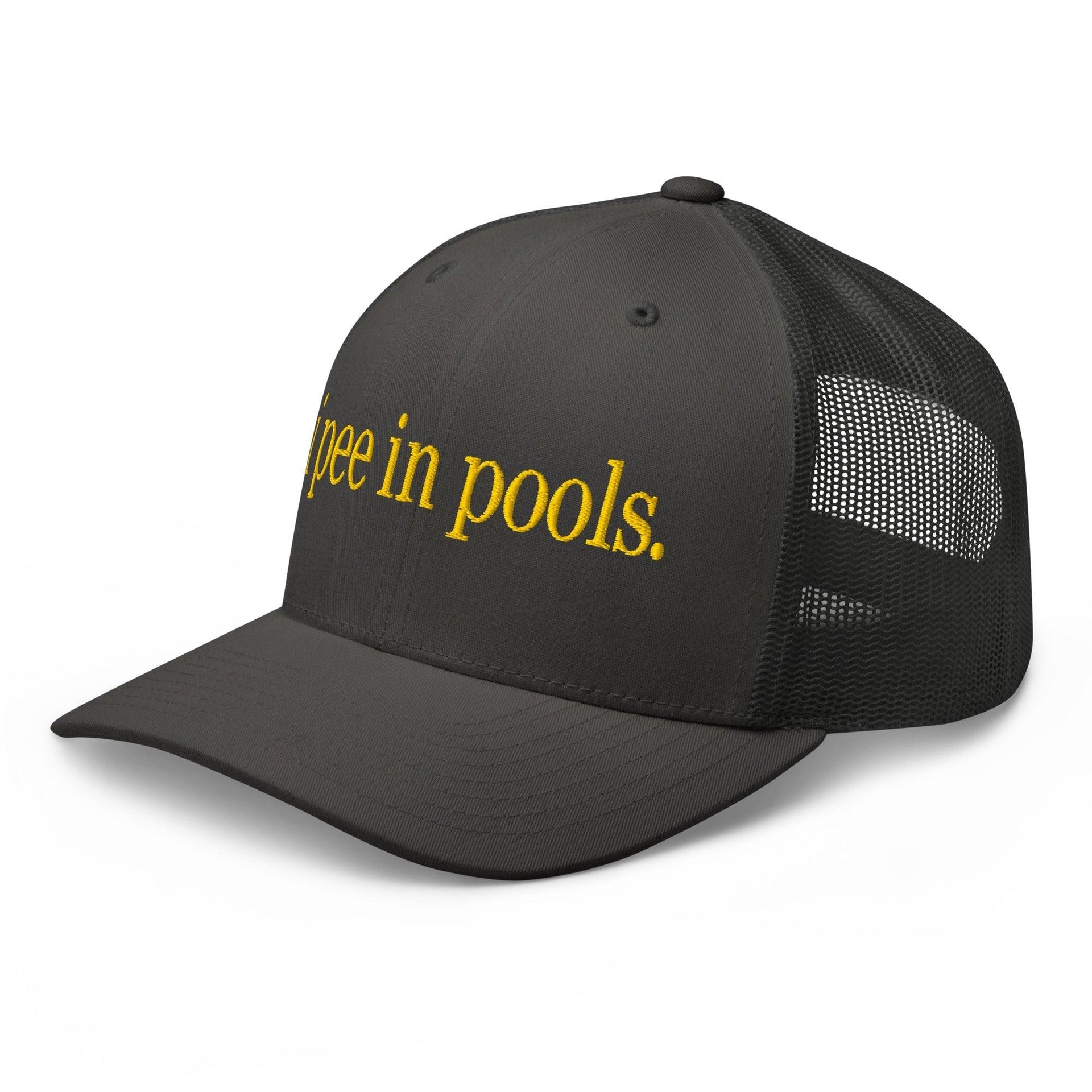 I Pee in Pools Embroidered Mesh Trucker Hat Capital Crowns Funny Trucker Hats