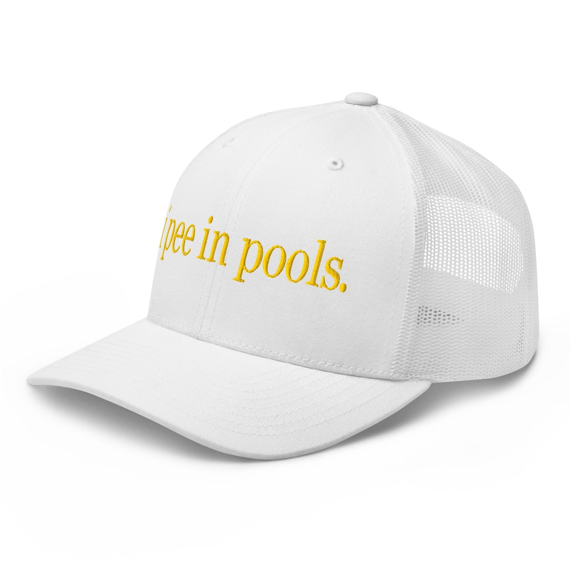 I Pee in Pools Embroidered Mesh Trucker Hat Capital Crowns Funny Trucker Hats