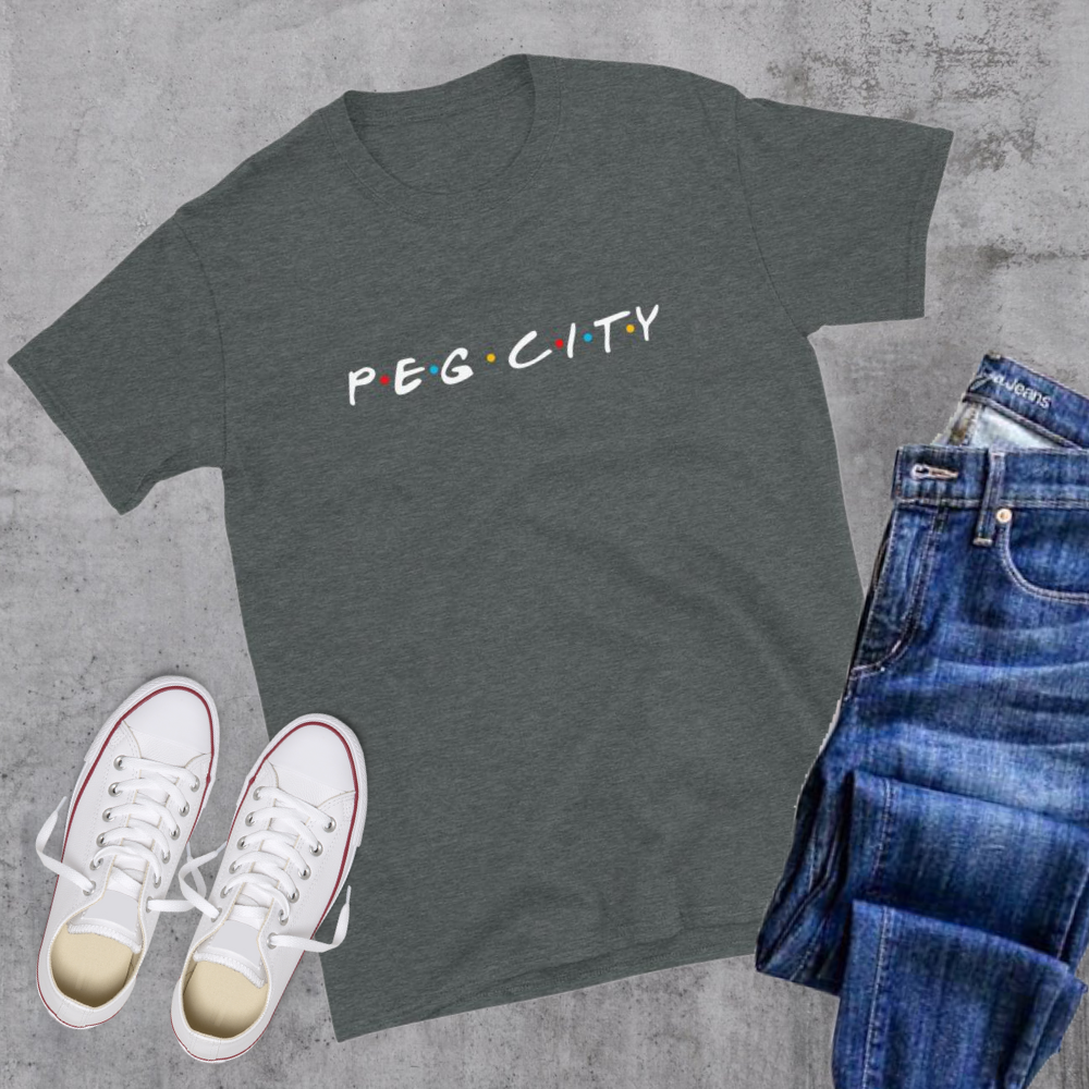 Peg City Friends Tee Dark Heather Canadian City Apparel winnipeg