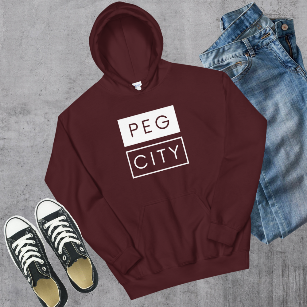 Peg City Hoodie Maroon Canadian City Apparel winnipeg