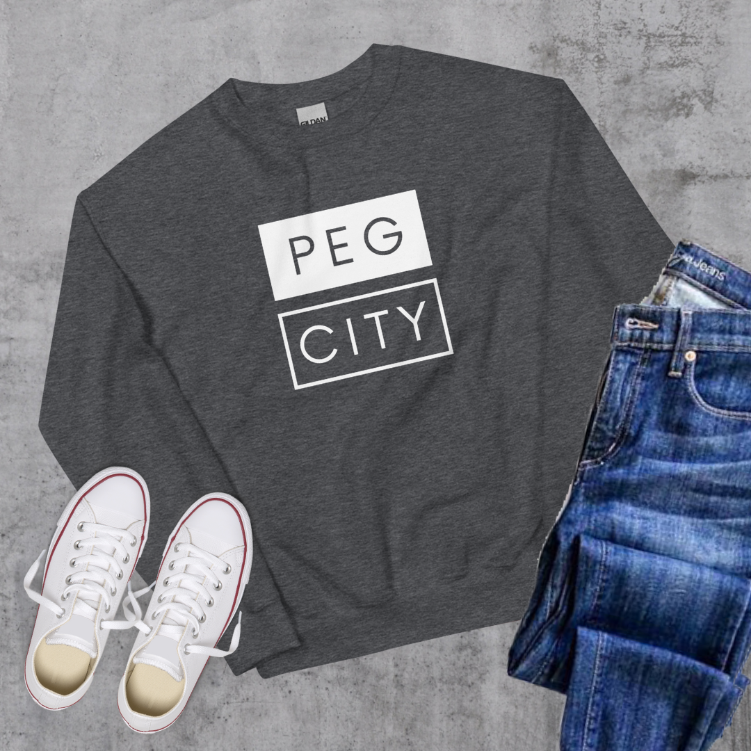 Peg City Sweatshirt Dark Heather Canadian City Apparel winnipeg