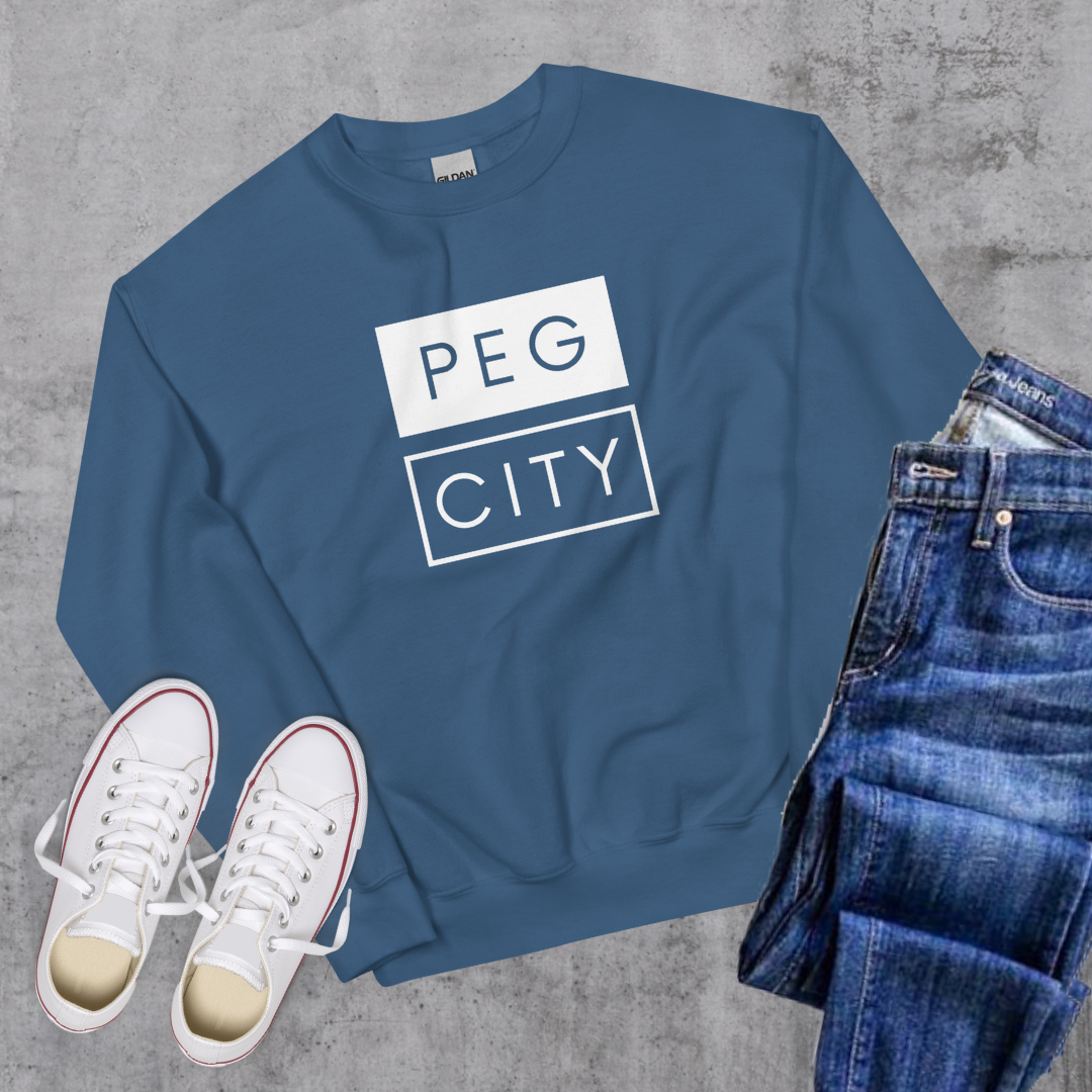 Peg City Sweatshirt Indigo Blue Canadian City Apparel winnipeg