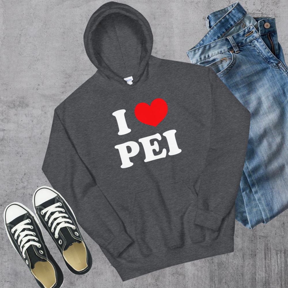 I ❤️ PEI Hoodie Dark Heather Canadian City Apparel