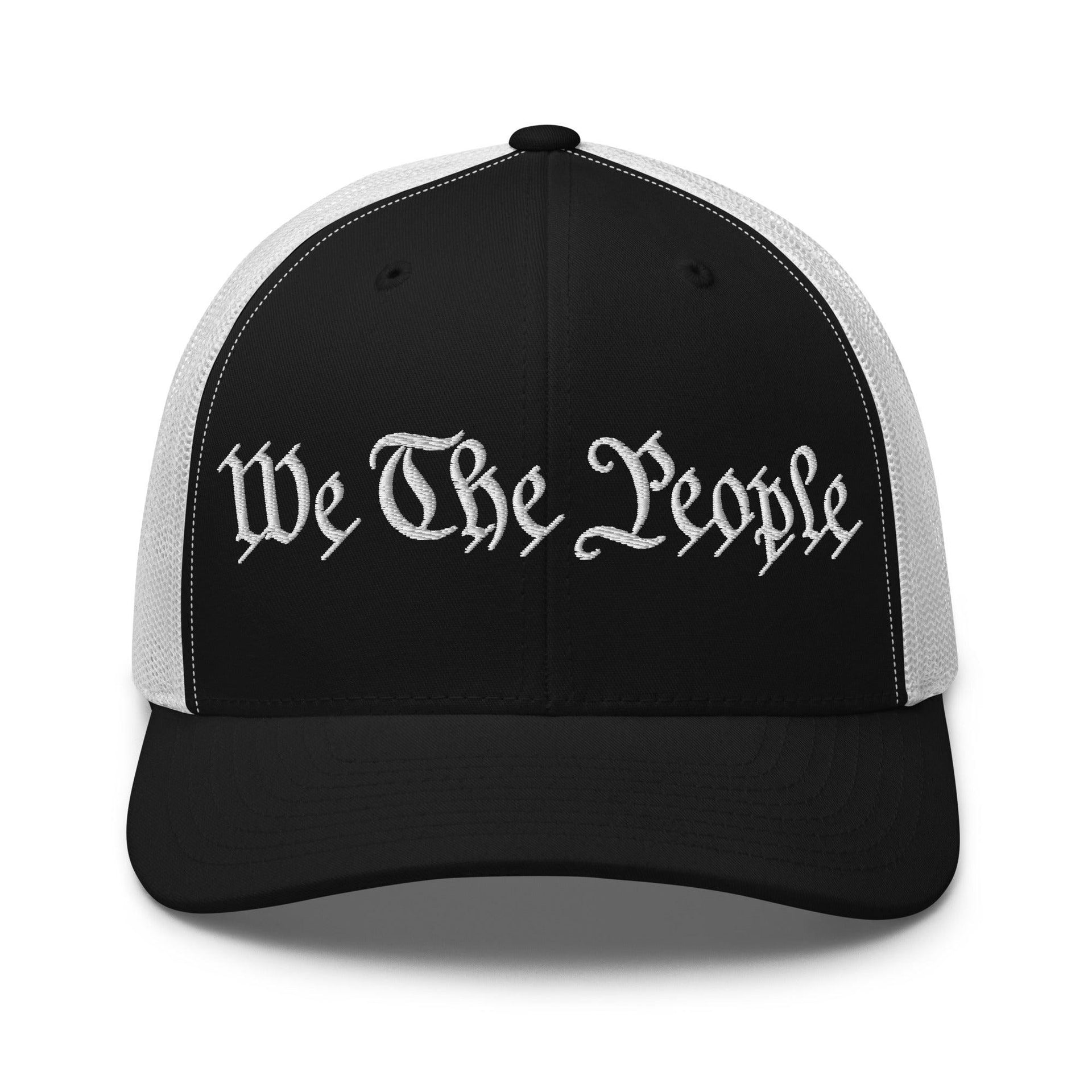 We The People Embroidered Mesh Trucker Hat Black White Capital Crowns Conservative Trucker Hats