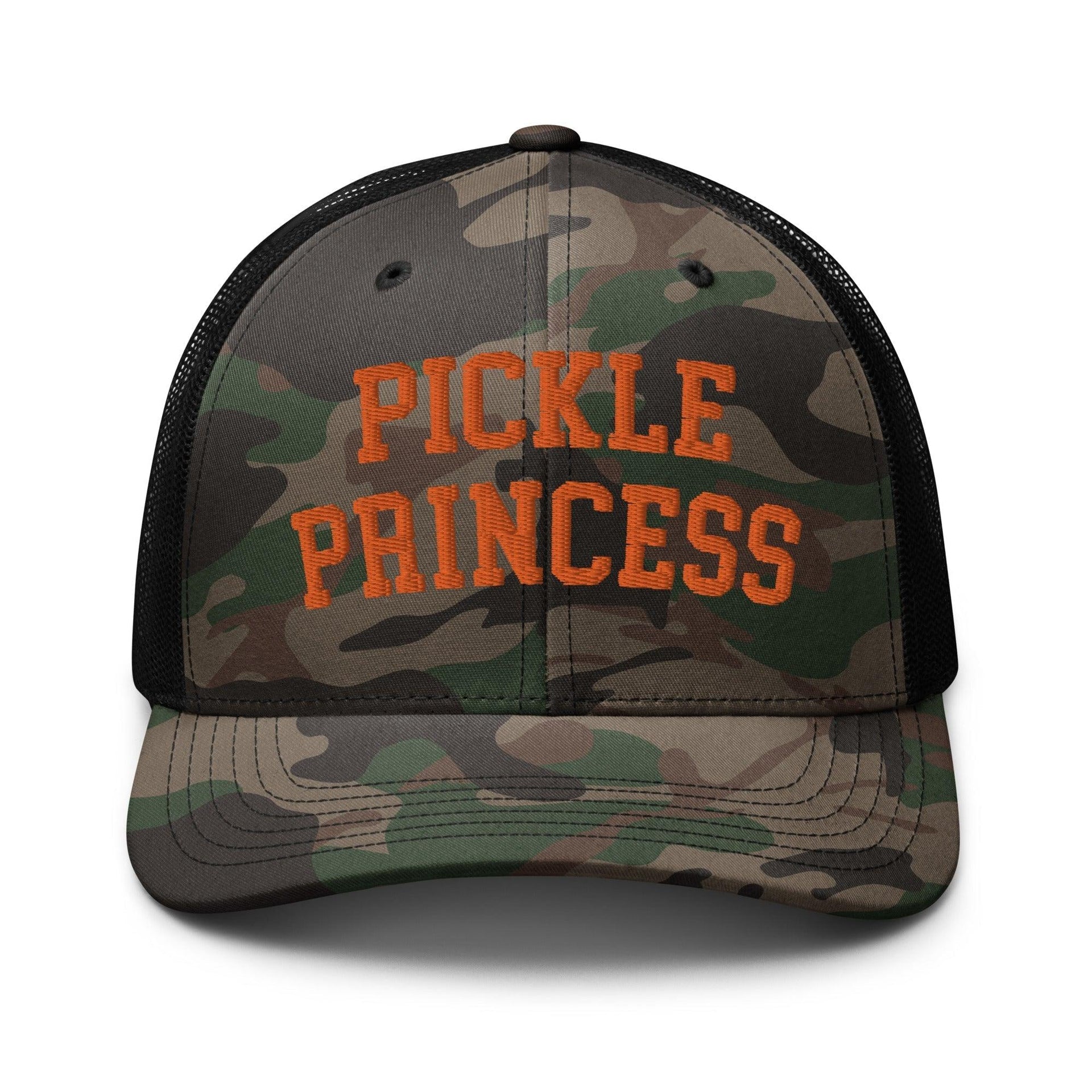 Pickle Princess Camo Trucker Hat Orange Camo Black Capital Crowns Funny Orange Camo Trucker Hats