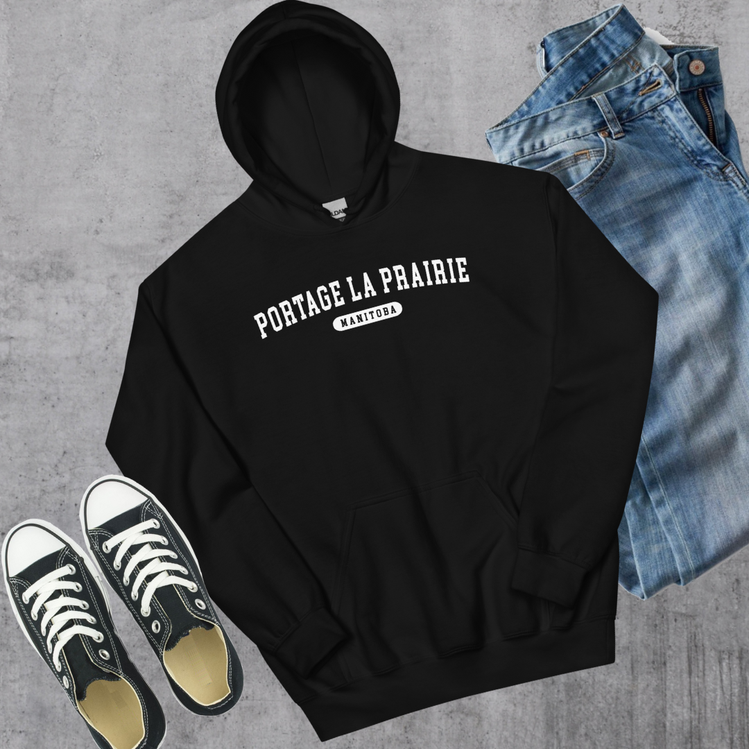 Portage la Prairie College Hoodie Black Canadian City Apparel