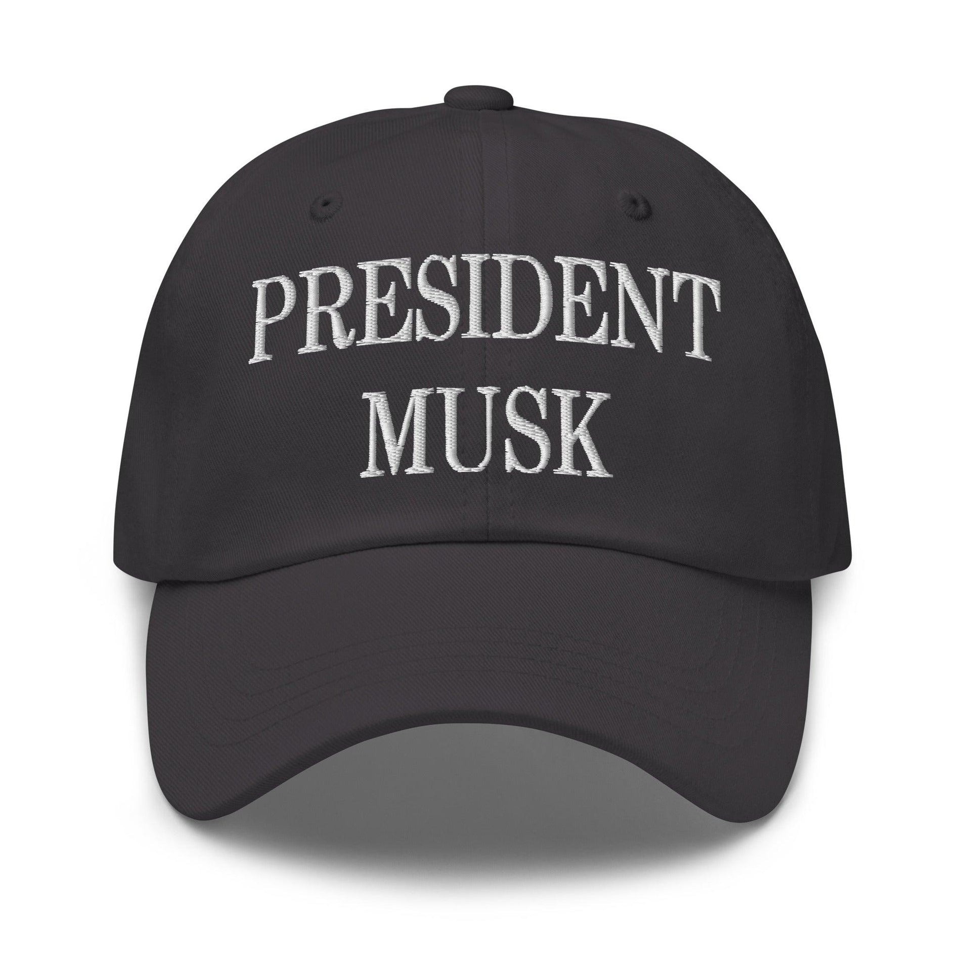 President Musk Embroidered Dad Hat Dark Grey Capital Crowns Conservative Dad Hats