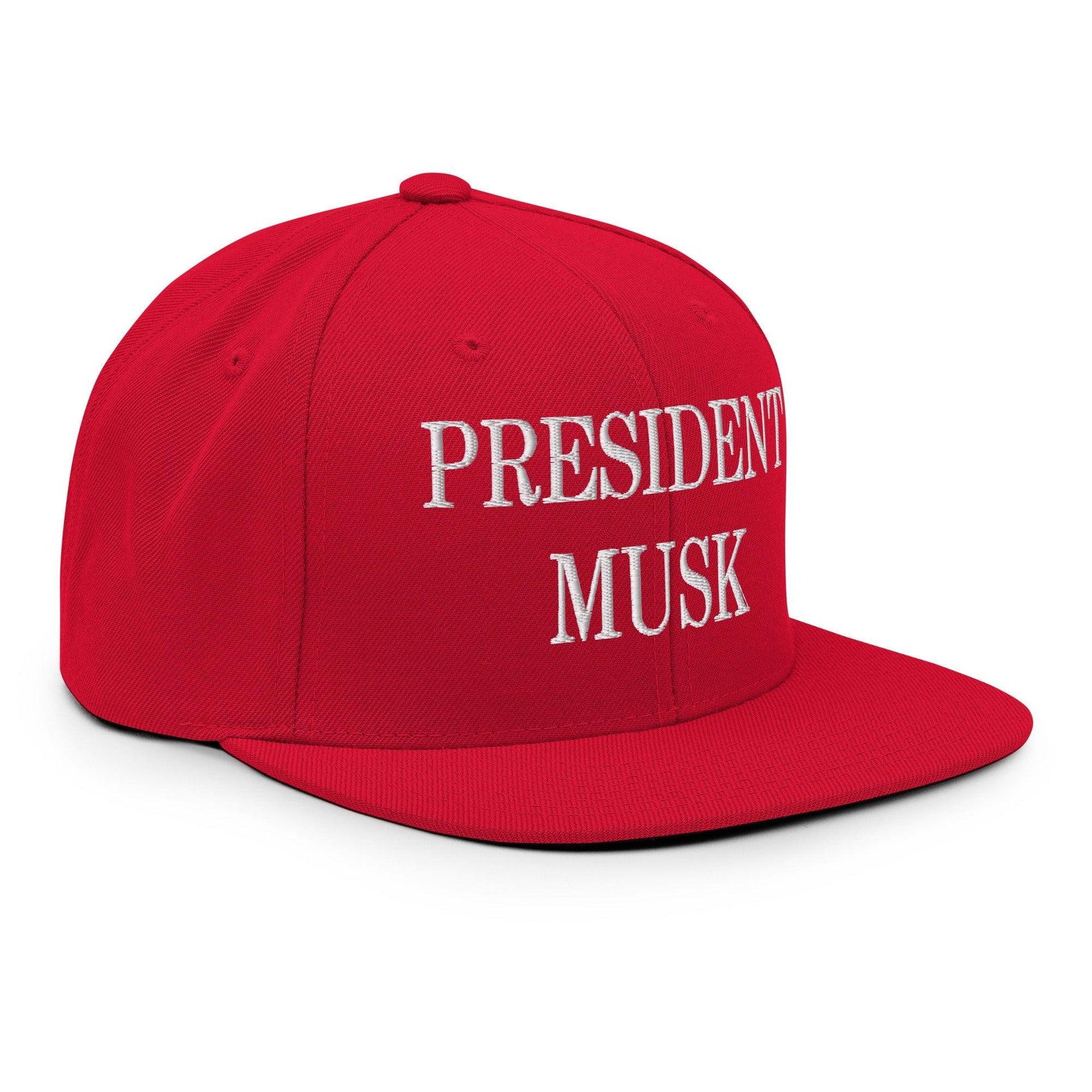 President Musk Embroidered Flat Bill Brim Snapback Hat Capital Crowns Conservative Snapback Hats