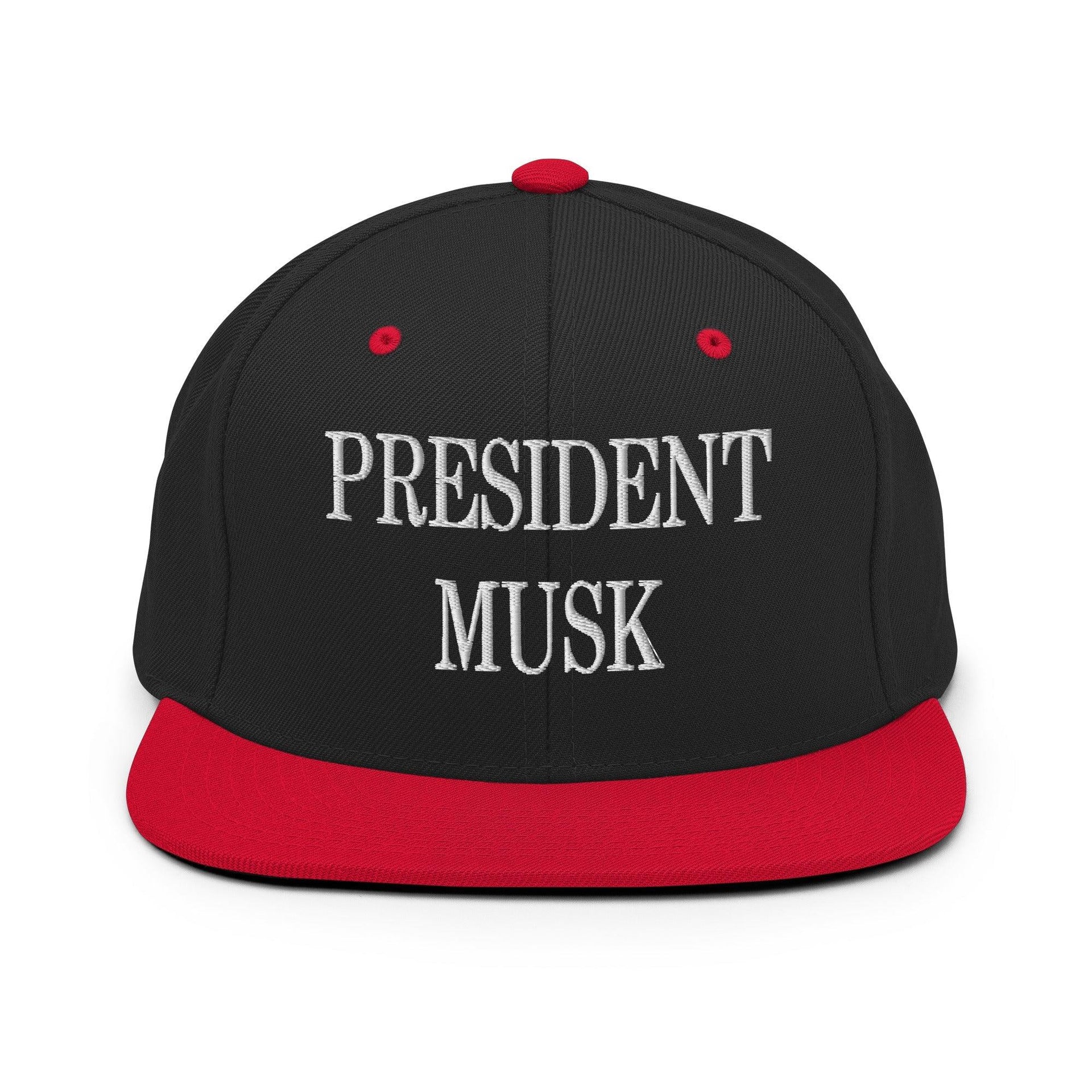 President Musk Embroidered Flat Bill Brim Snapback Hat Black Red Capital Crowns Conservative Snapback Hats