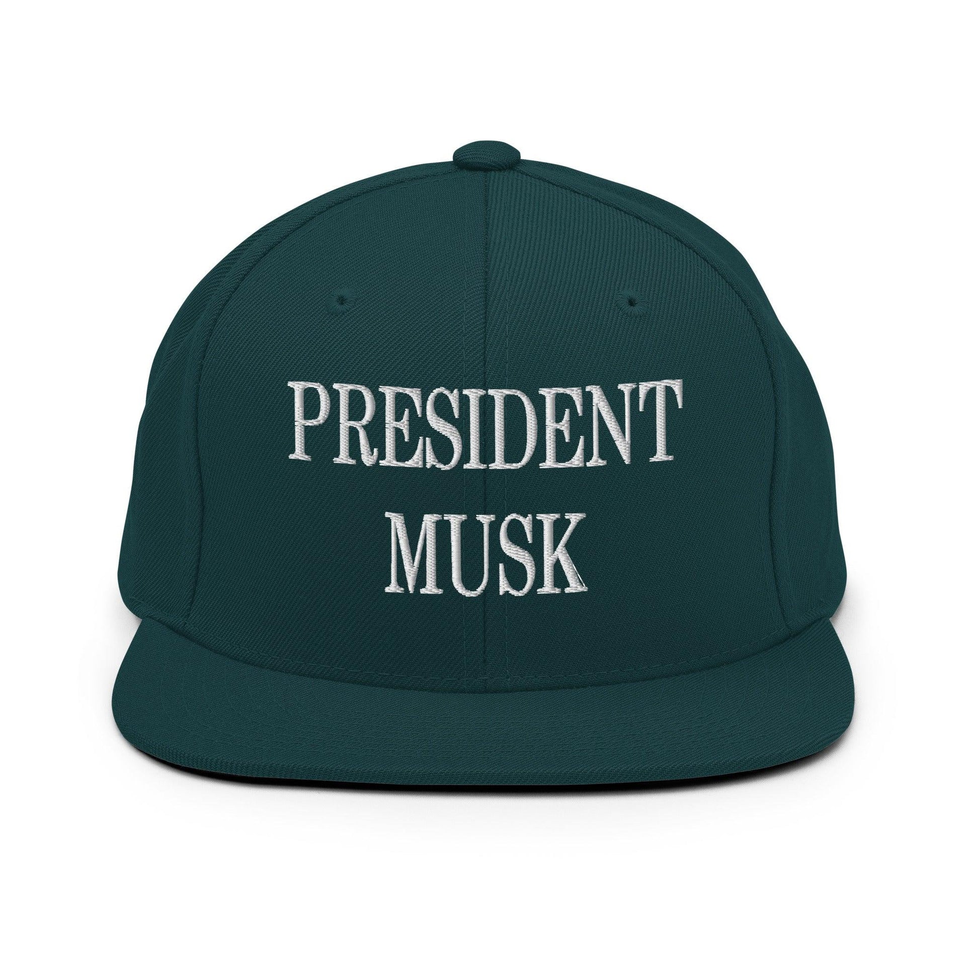 President Musk Embroidered Flat Bill Brim Snapback Hat Spruce Capital Crowns Conservative Snapback Hats