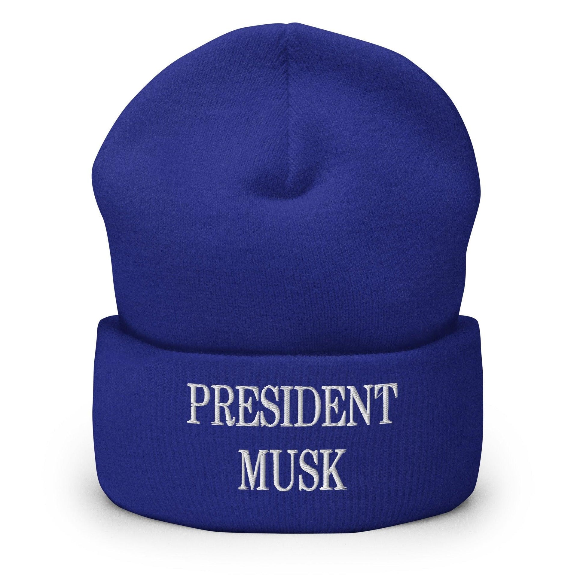 President Musk Embroidered Knit Cuffed Beanie Royal Beanies Capital Crowns Conservative