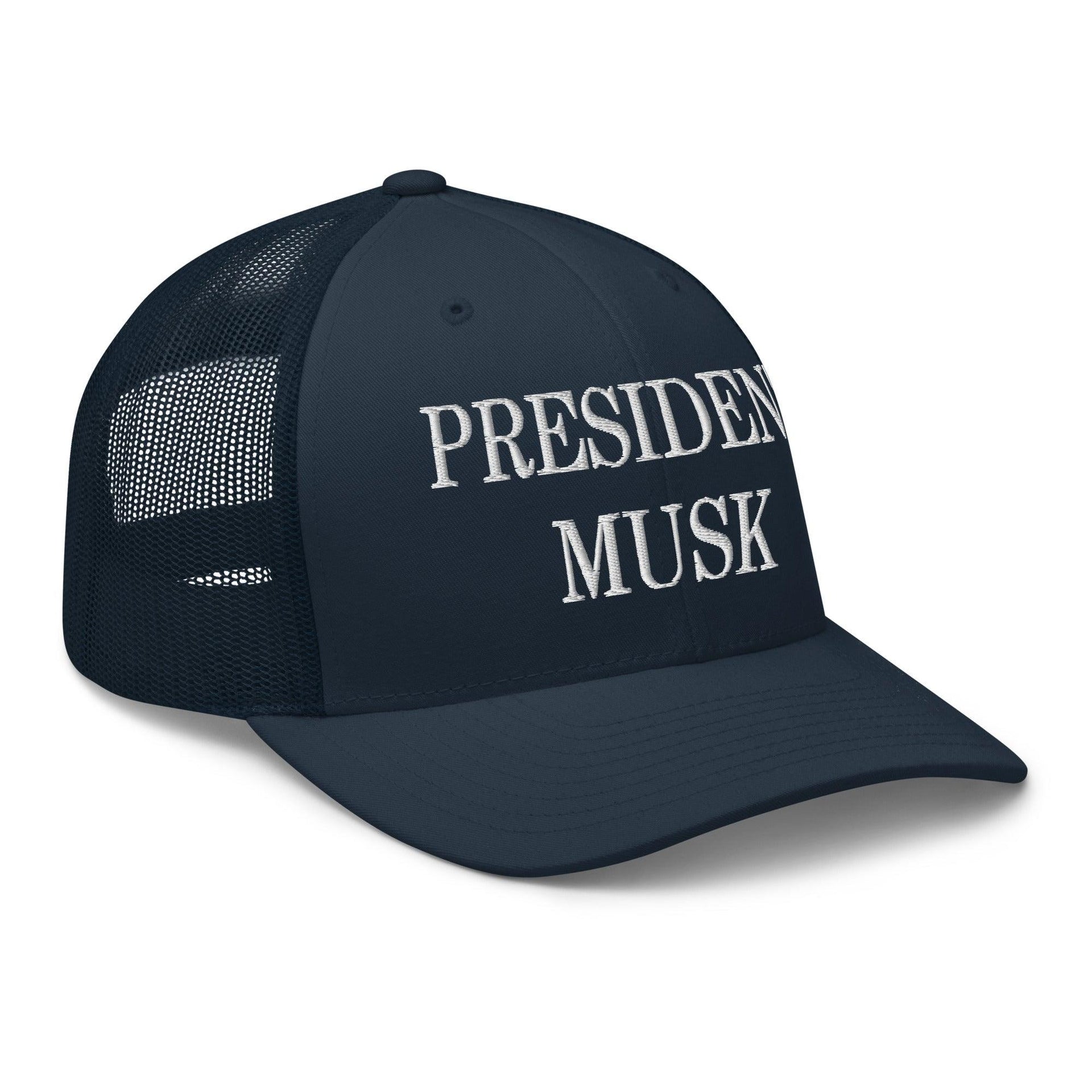 President Musk Embroidered Mesh Trucker Hat Capital Crowns Conservative Trucker Hats