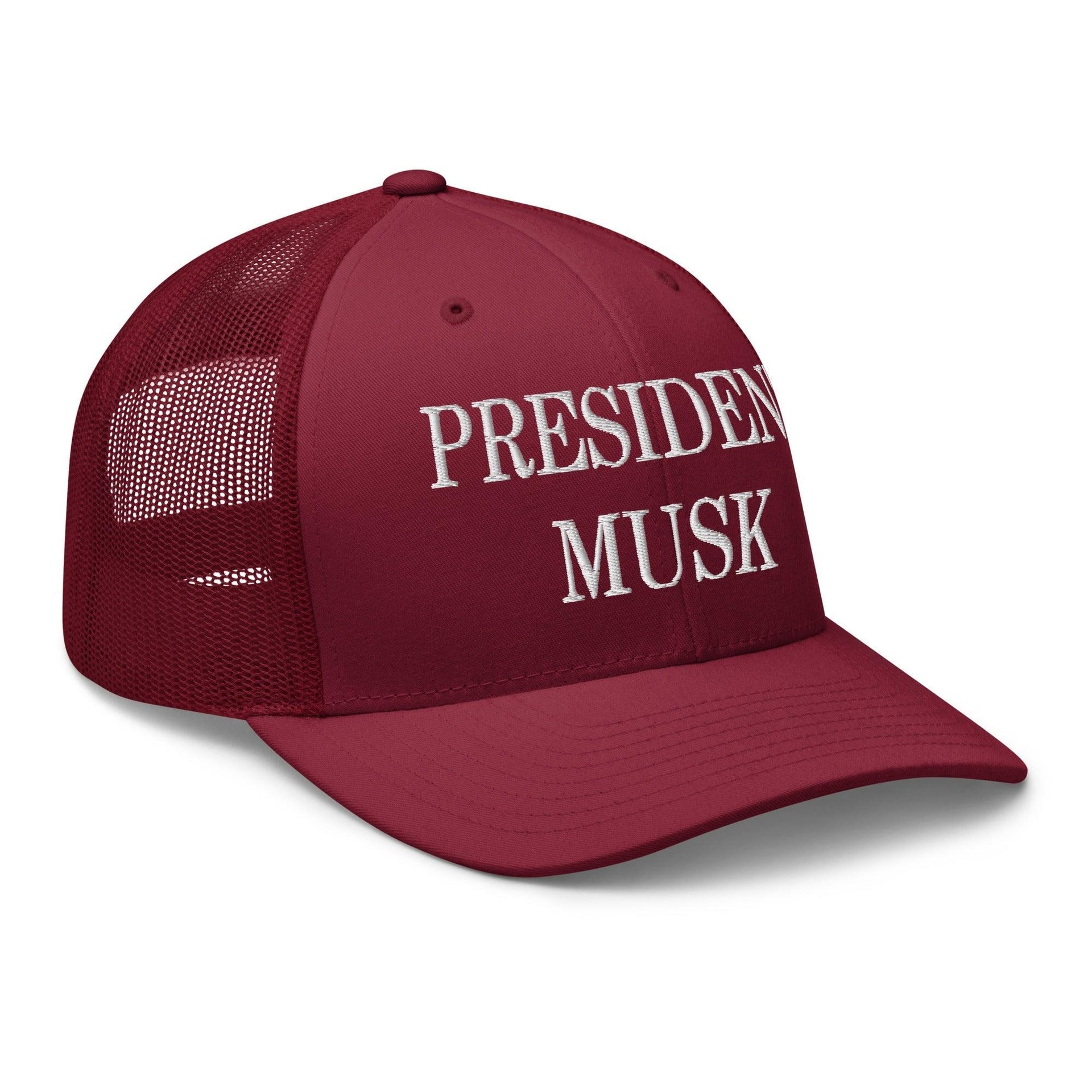 President Musk Embroidered Mesh Trucker Hat Capital Crowns Conservative Trucker Hats