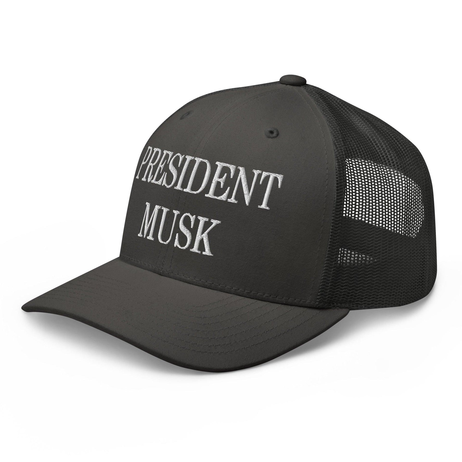 President Musk Embroidered Mesh Trucker Hat Capital Crowns Conservative Trucker Hats