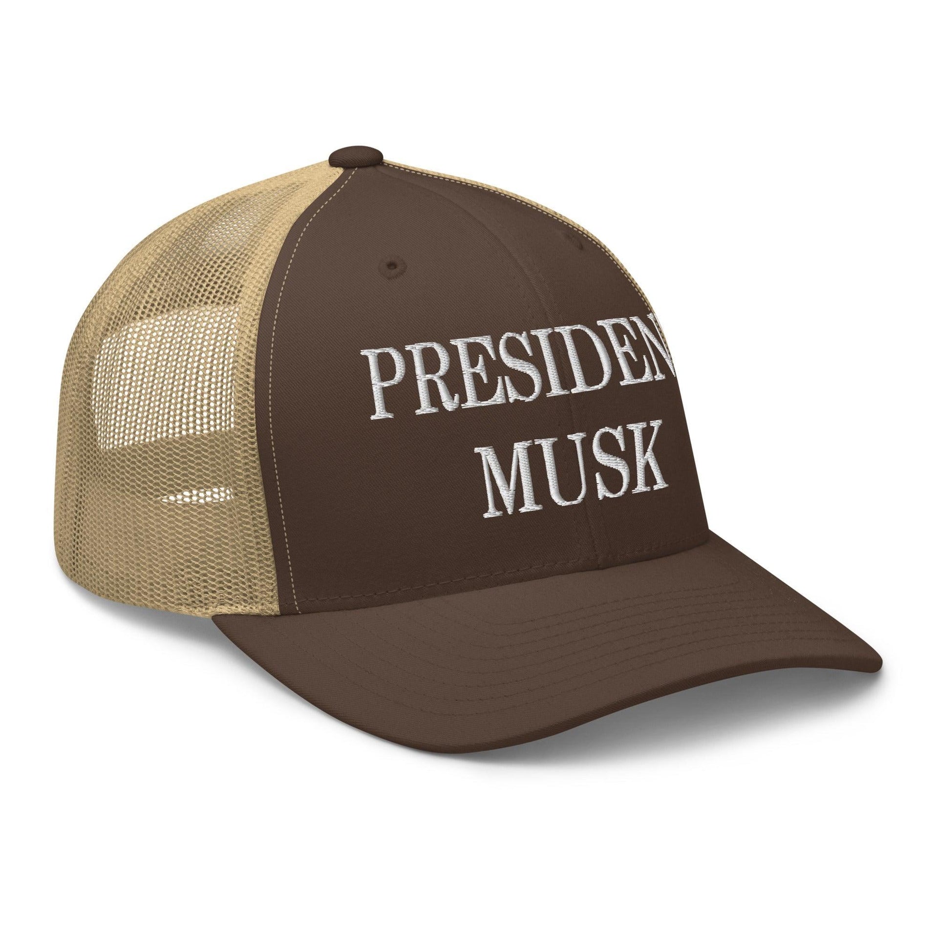 President Musk Embroidered Mesh Trucker Hat Capital Crowns Conservative Trucker Hats