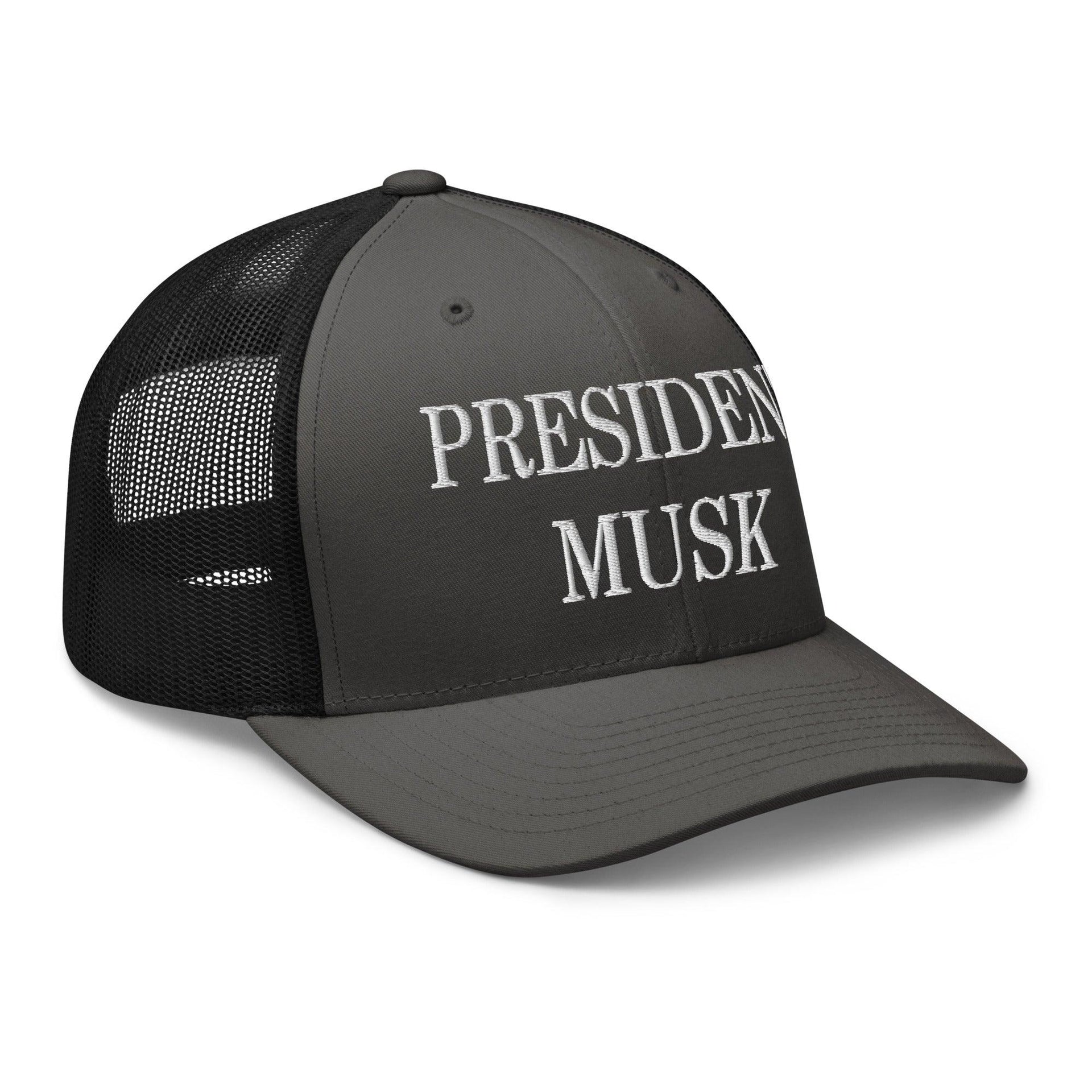 President Musk Embroidered Mesh Trucker Hat Capital Crowns Conservative Trucker Hats