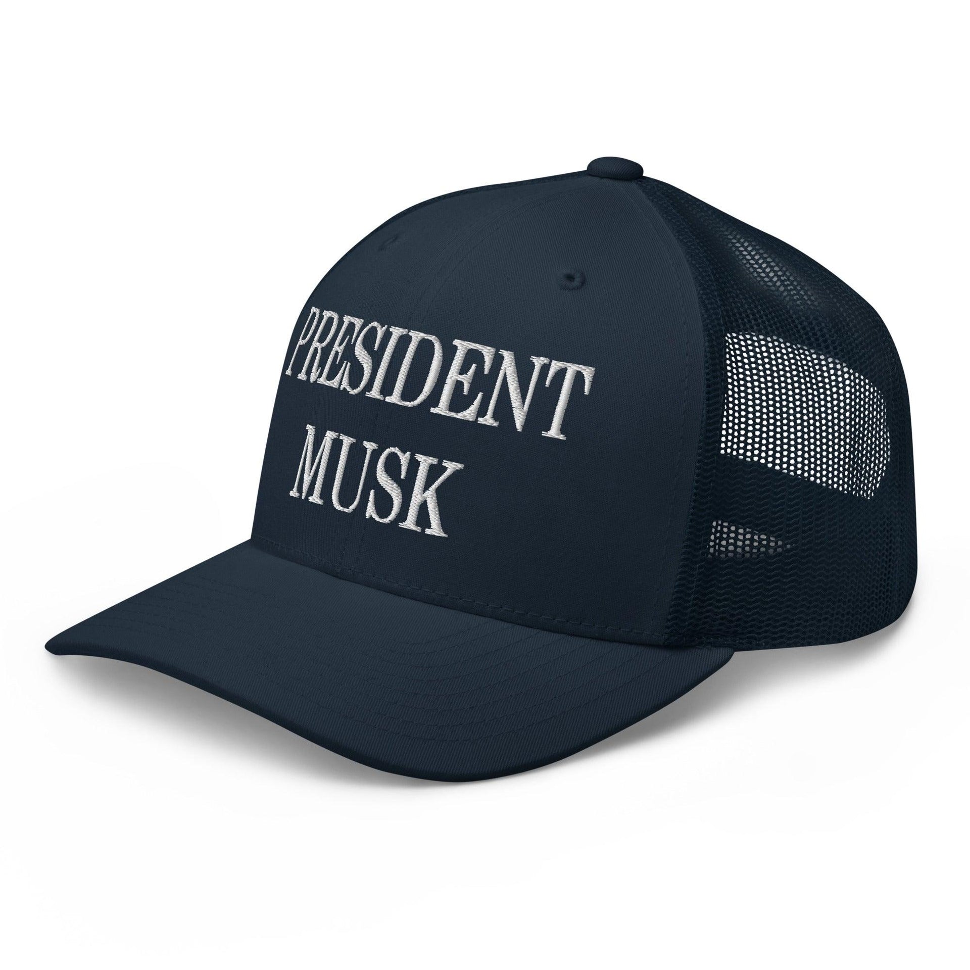 President Musk Embroidered Mesh Trucker Hat Capital Crowns Conservative Trucker Hats